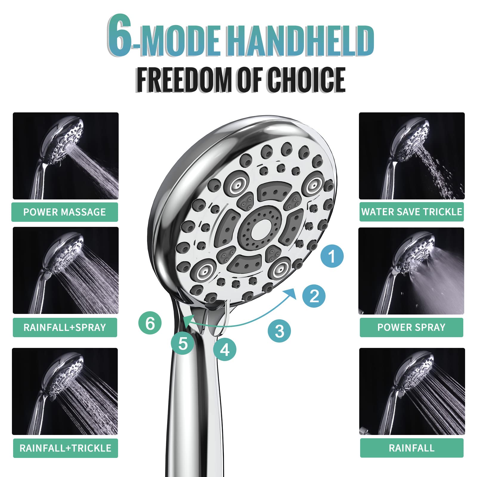 SR SUN RISE 3-Function Round Shower System with Adjustable Slide Bar & 6-Setting Handheld Shower Head - 12 Inch Wall Mounted Bathroom Faucet Set with Valve in Polished Chrome - Perfect for Modern Home Bathroom Renovation and Spa-Like Shower Experience