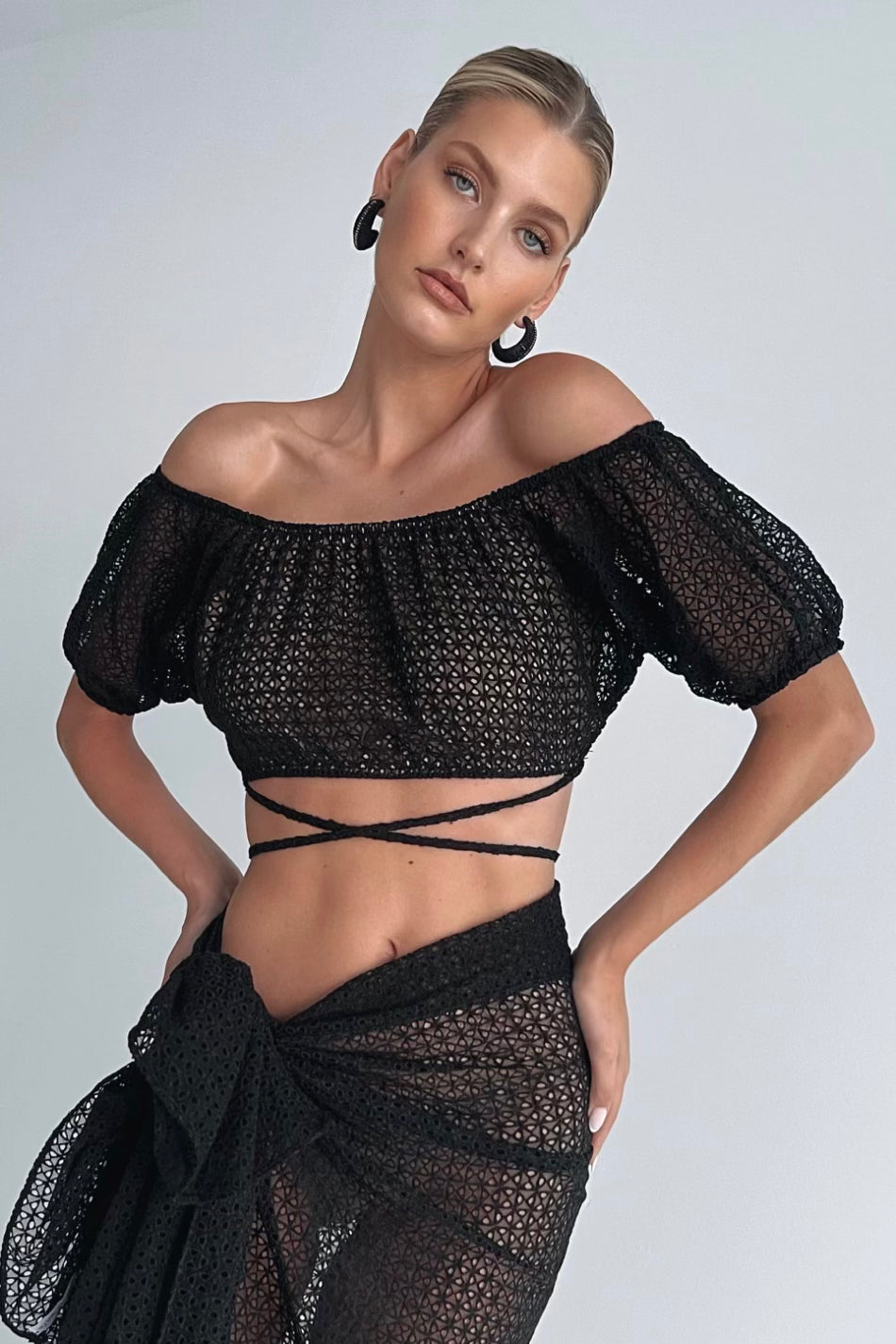 SOLE WRAP TOP GEO EYELET - Stylish Women's Fashion Blouse with Eyelet Details for Casual Wear, Office Outfits & Summer Dresses