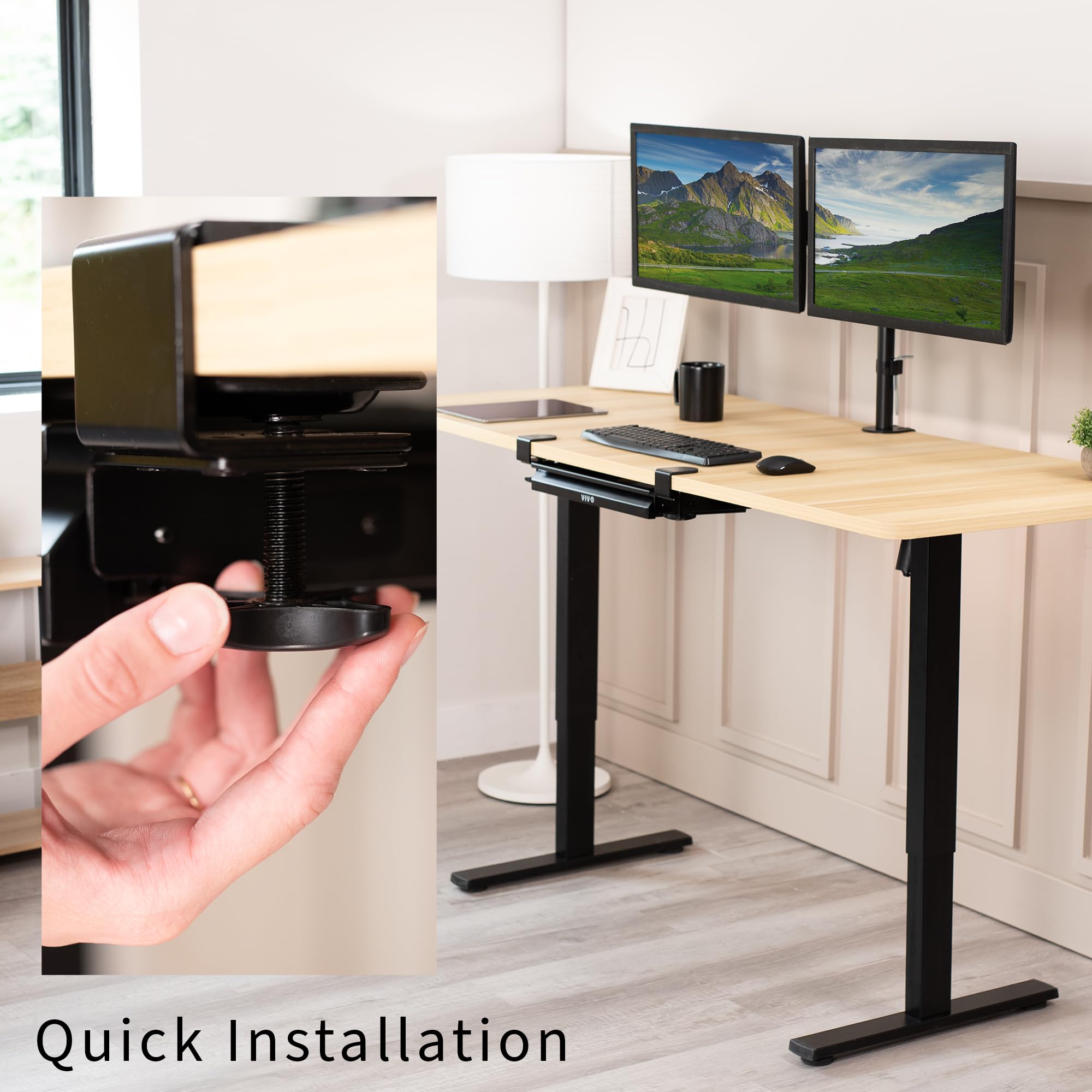 VIVO 16 Inch Under Desk Drawer Organizer - Black Clamp-On Sliding Storage Tray for Office & Standing Desks | Perfect for Storing Pens, Notebooks & Office Supplies Under Sit Stand Workstations