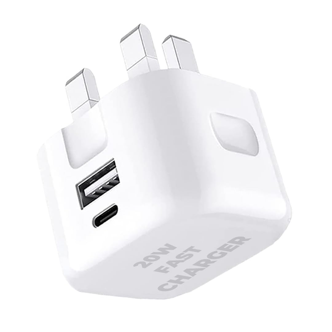 20W Dual Port USB & USB C Fast Charger for Samsung Galaxy A16 / A15 - PD Type C Charging Adapter with Quick Charge Technology | Perfect for Travel, Home & Office Use (White)