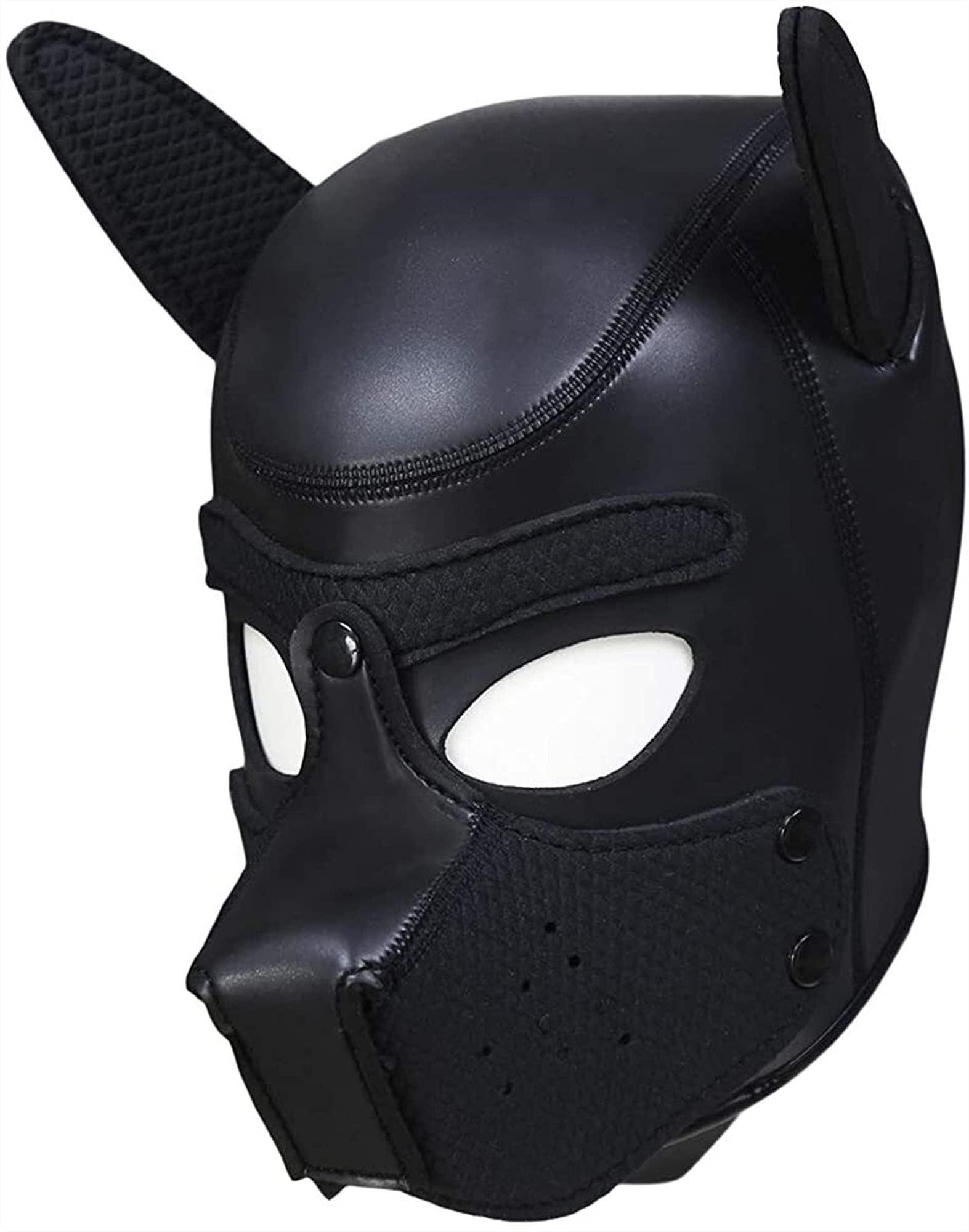 Soft Latex Dog Mask with Ears & Removable Mouth - Realistic Puppy Play Mask for Halloween Costume, Cosplay, Pet Role Play & Furry Parties (Black)