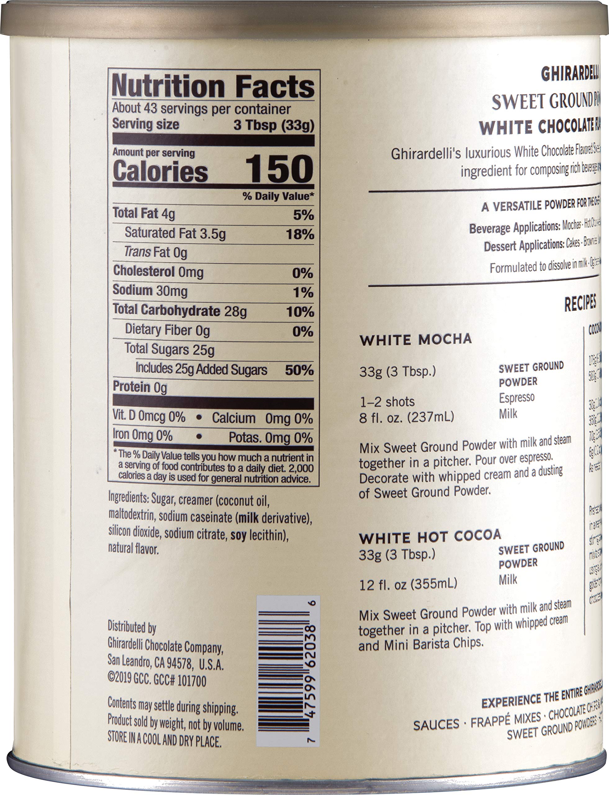 Ghirardelli Sweet Ground White Chocolate Flavor Powder - 3.12 lbs (1.41 kg) Premium Baking Ingredient for Desserts, Hot Cocoa & Cake Decorating