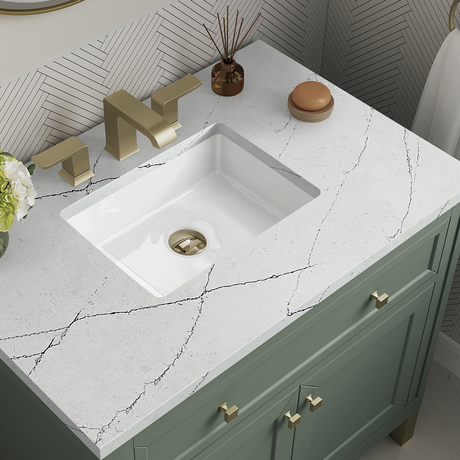 James Martin Vanities Chicago Collection 36 Inch Single Bathroom Vanity in Smokey Celadon with Countertop Options - Modern Farmhouse Style for Small Bathrooms & Powder Rooms