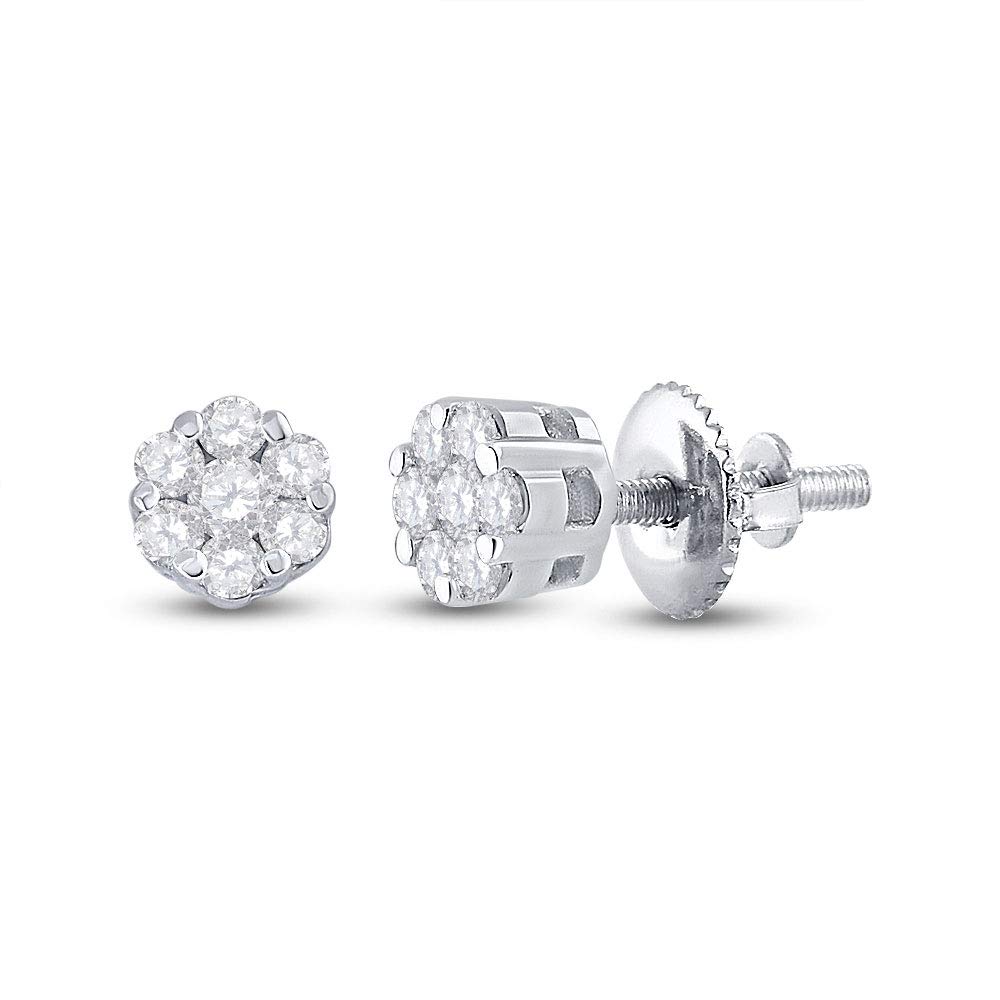 10K White Gold Women's Round Diamond Flower Cluster Earrings - 1/10 CTTW | Elegant Stud Earrings for Weddings, Parties & Everyday Wear