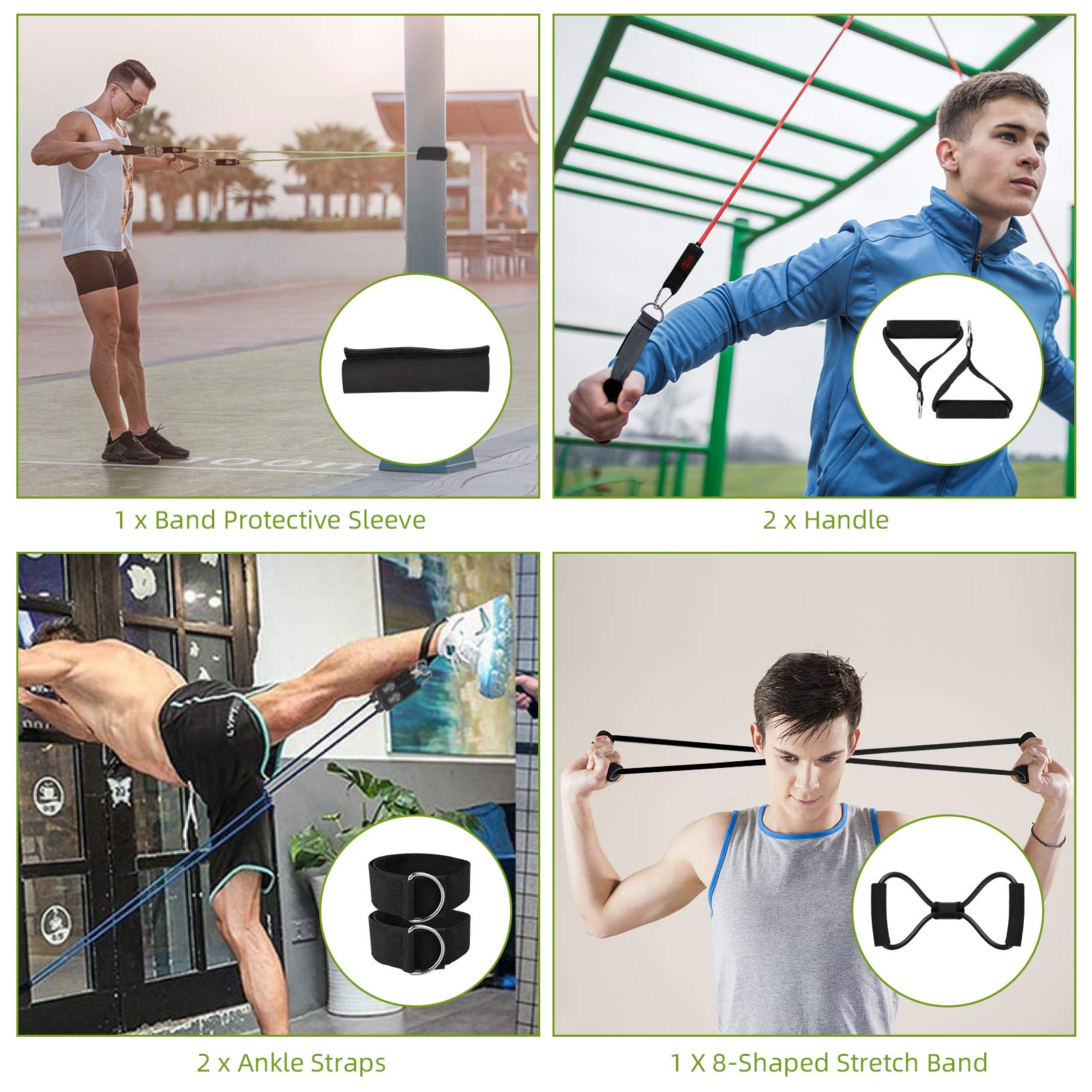 NPET 13-Piece Resistance Band Set with Handles, Ankle Straps, Door Anchor & Carry Bag - Workout Bands for Strength Training, Home Gym, Physical Therapy & Yoga - Perfect for Home Fitness, Rehabilitation & Muscle Building