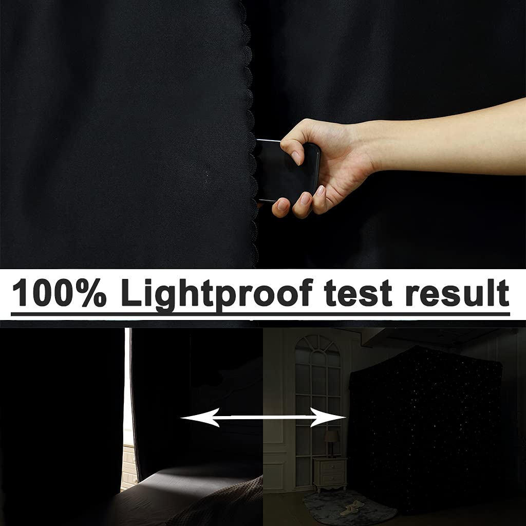 2-in-1 Double Protection Princess 4 Corner Post Bed Mosquito Net & Blackout Bed Curtains - Lightproof Privacy Canopy for Bedroom (Black, Full Size) | Perfect for Allergy Relief, Baby Protection & Romantic Bedroom Decor