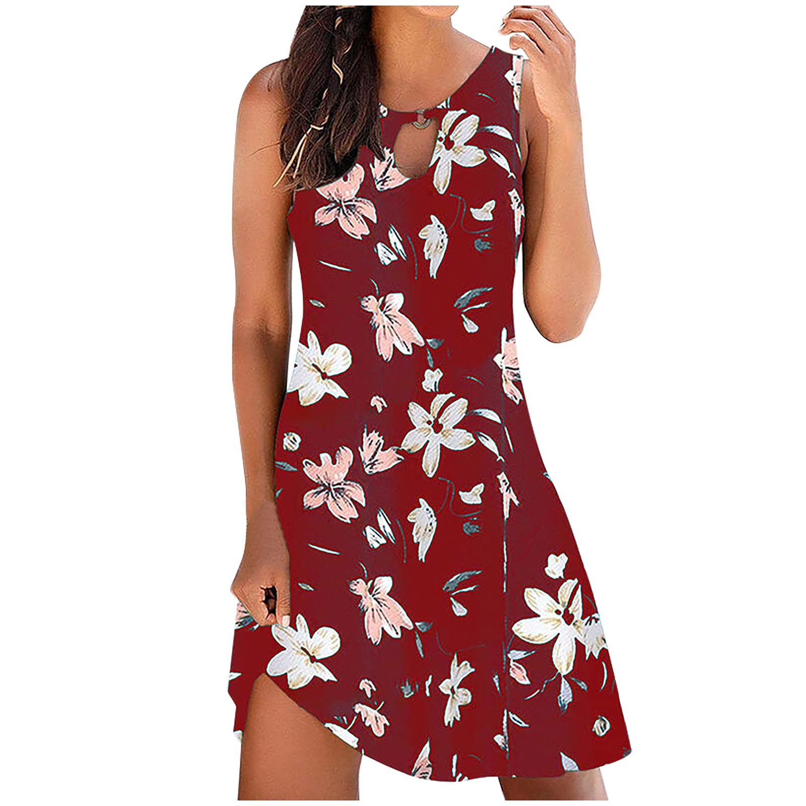 Women's Summer Casual Tank Dresses - Lily Print Tunic Dress, Loose Fit T-Shirt Style Beach Mini Dress | Perfect for Vacation, Pool Party & Casual Outings