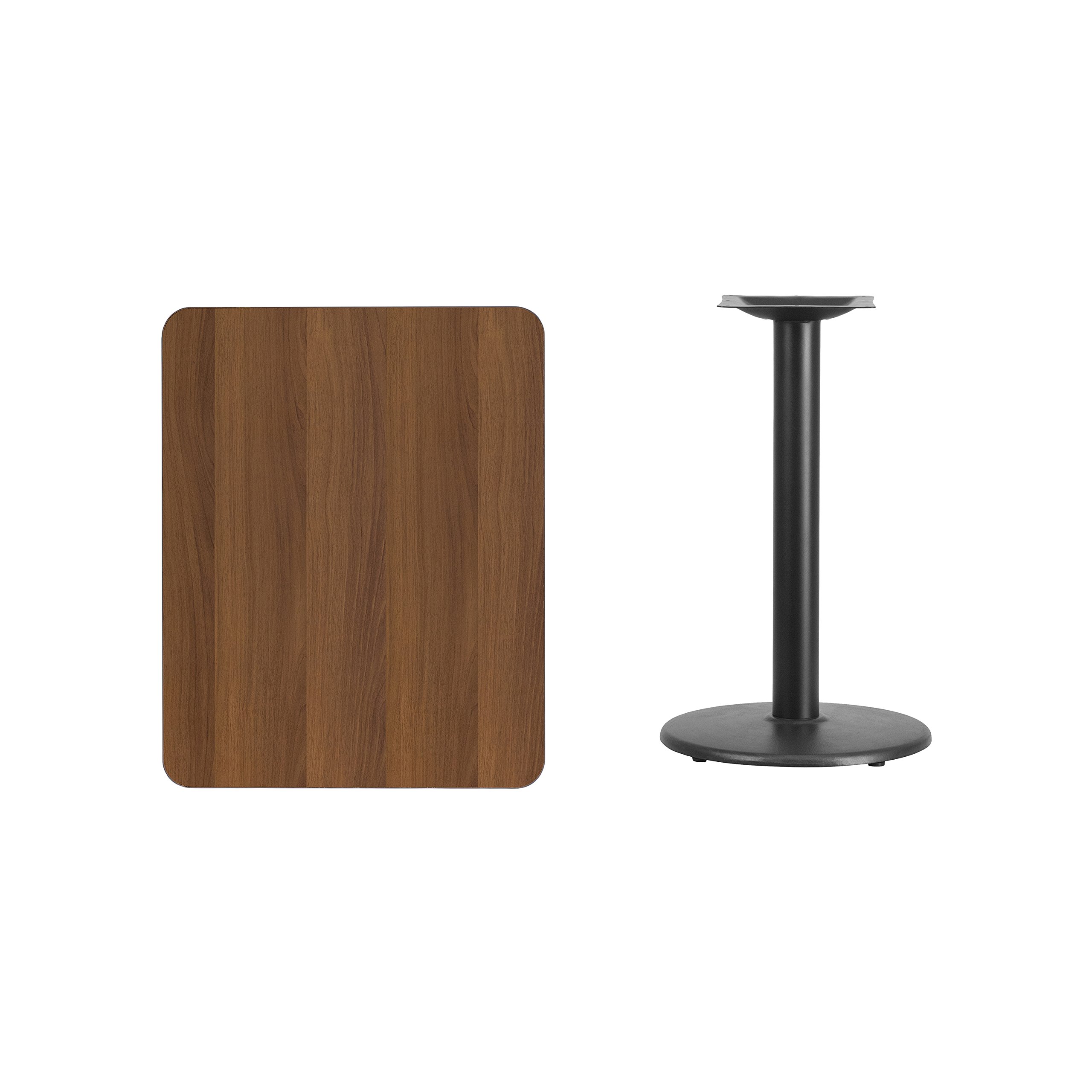 Flash Furniture 24'' x 30'' Rectangular Walnut Laminate Table Top with 18'' Round Table Height Base - Durable Office Desk, Conference Table, or Home Study Workstation for Modern Spaces