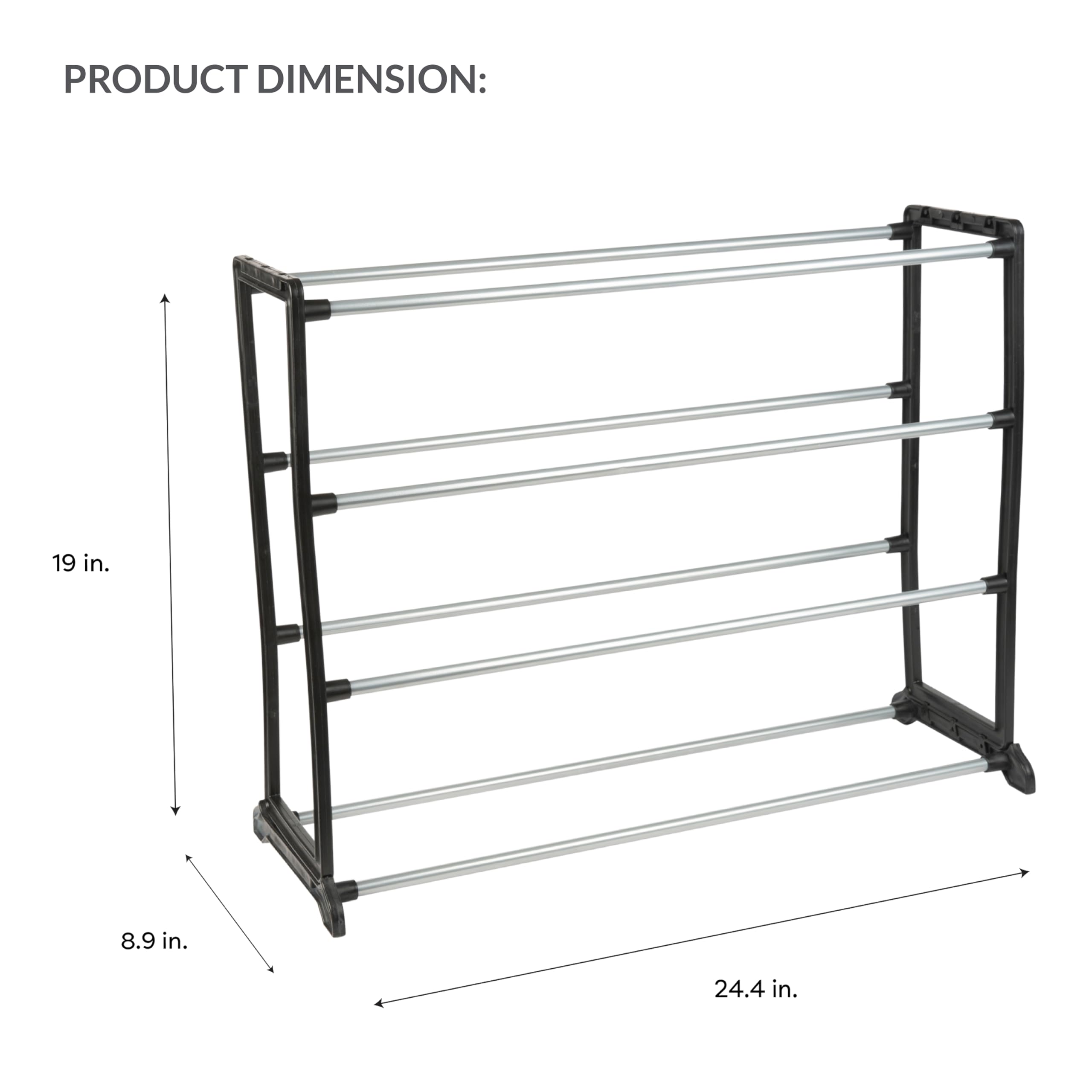 Space-Saving Stackable Shoe Rack Organizer - Holds 12 Pairs of Shoes for Sneakers, Boots, Loafers & Heels | Closet & Bedroom Storage Solution | Perfect for Small Spaces & Apartment Living (Black)