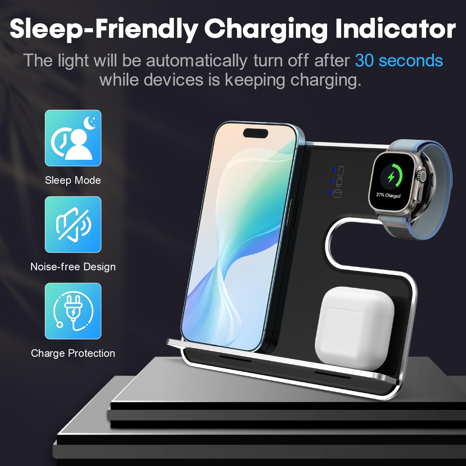 3-in-1 Wireless Charger for iPhone, Apple Watch & AirPods | Aluminum Alloy Charging Station with Detachable Design | Fast Charging for Home, Office & Travel Use