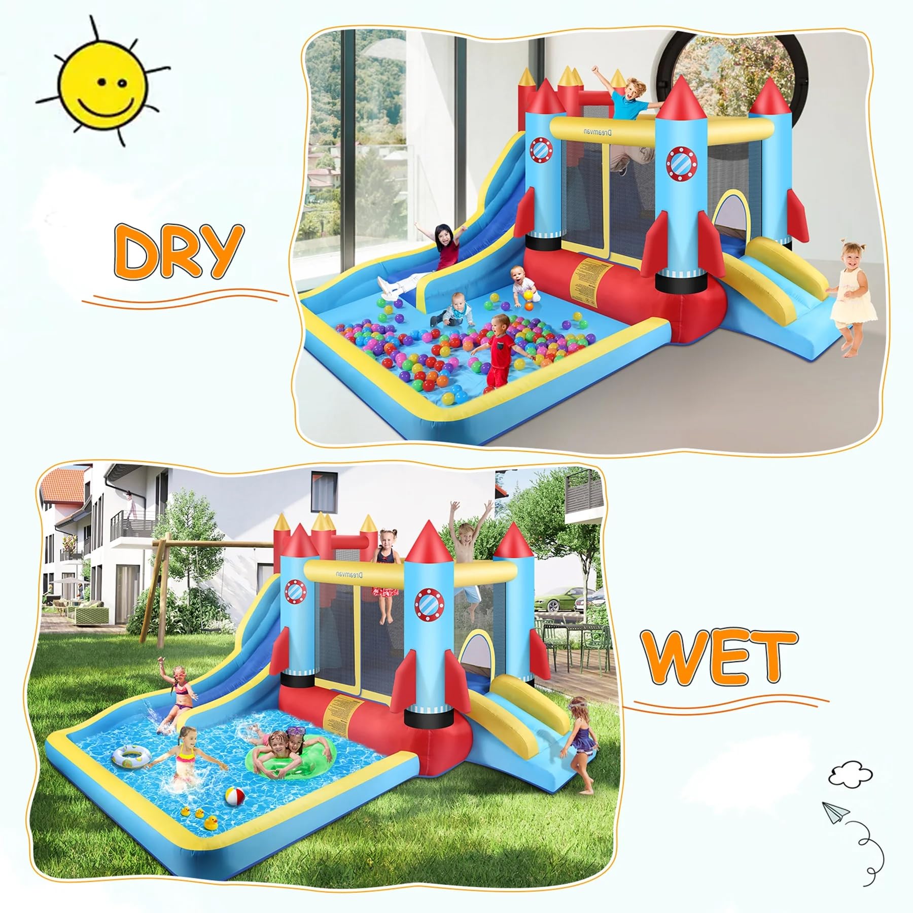 **AKEYDIY 13x12ft Inflatable Bounce House with Water Slide & Climbing Wall - Kids Bouncy Castle for Ages 3-12 | Perfect for Backyard, Pool Parties, Parks & Indoor Play**