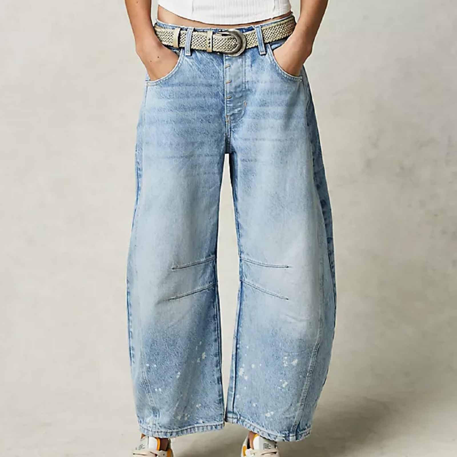Jiemuxiu Women's Baggy Barrel Jeans - Mid Rise Wide Leg Loose Cropped Denim Pants with Pockets | Y2K Fashion for Summer 2024 | Perfect for Casual Outfits, Streetwear & Retro Looks