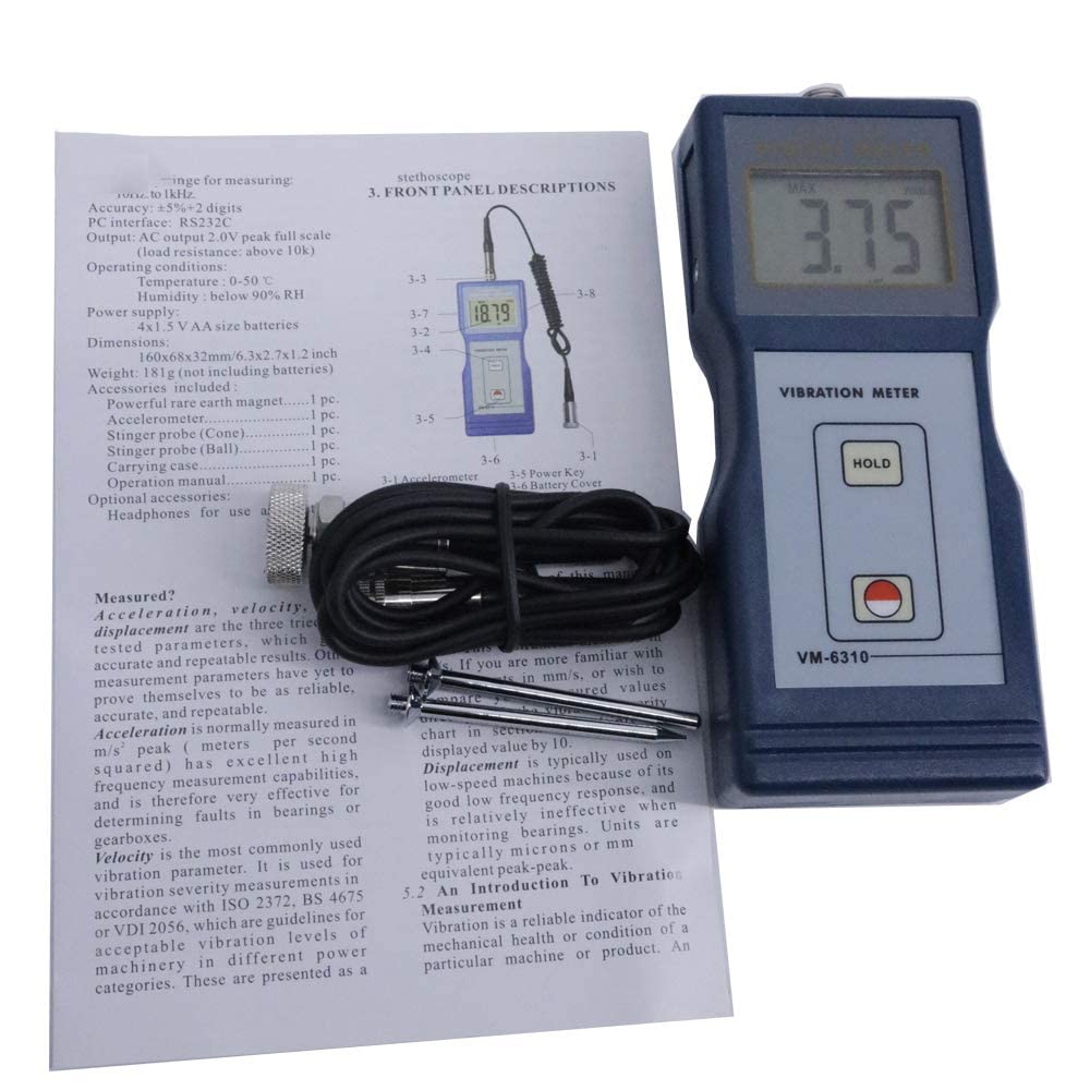 Digital Vibration Tester Meter - Portable Vibrometer with USB Data Cable & Analysis Software | For Industrial Equipment, HVAC Systems & Machinery Maintenance