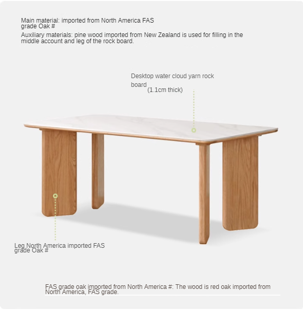 Solid Oak Wood Modern Dining Table - Rock Design for Kitchen, Dining Room & Home Decor | Durable & Stylish Furniture for Family Gatherings