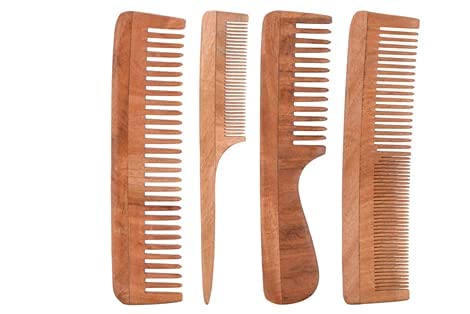 AAINAA Neem Wooden Comb Set for Hair Growth & Styling - Wide Tooth Hair Comb for Men & Women (Set of 4) - Perfect for Daily Hair Care, Detangling & Scalp Massage