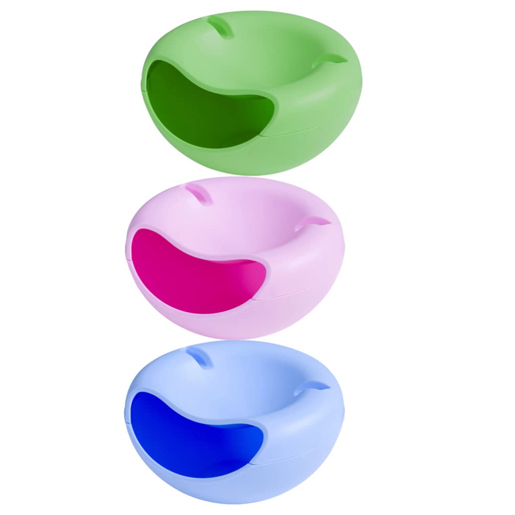 VICASKY 3-Piece Multi-Function Snack Storage Container Set - Double Layer Food Organizer with Phone Holder for Nuts, Fruits, Chips & Seeds (Pink, Blue, Light Green) | Perfect for Kitchen, Office, Picnics & Travel