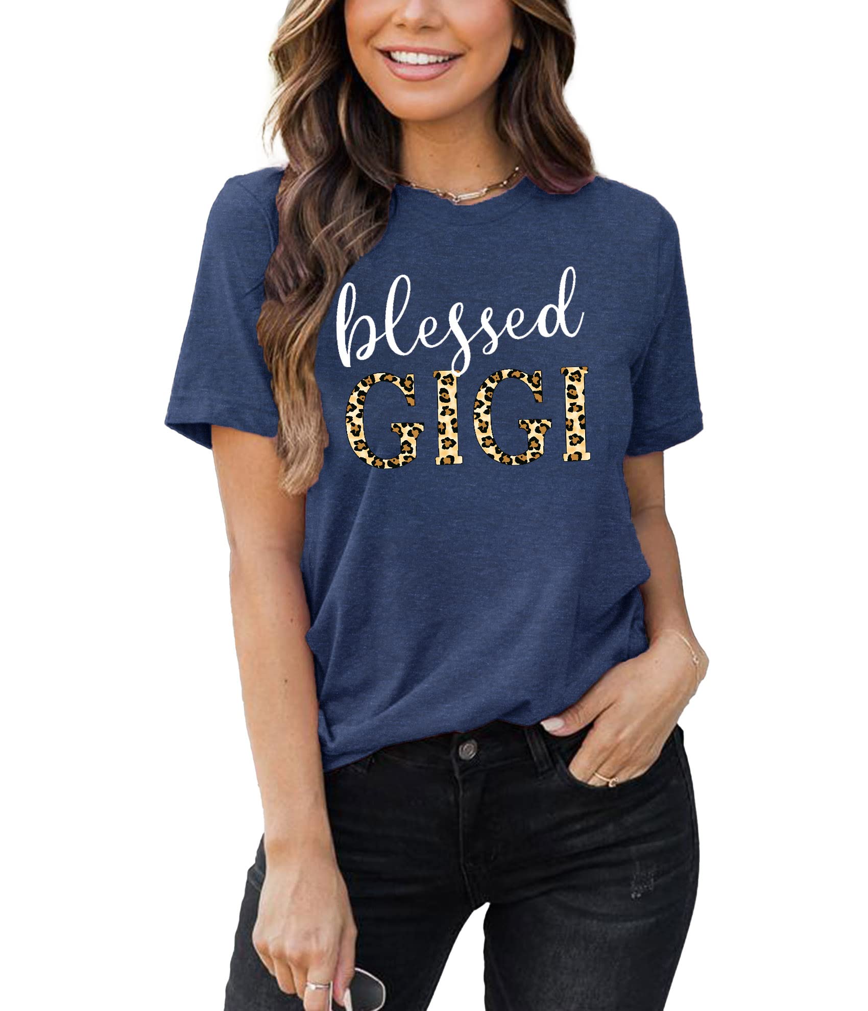 Blessed Gigi T-Shirt for Grandma - Women's Leopard Print Graphic Tee - Perfect for Mother's Day, Family Reunions & Casual Outings