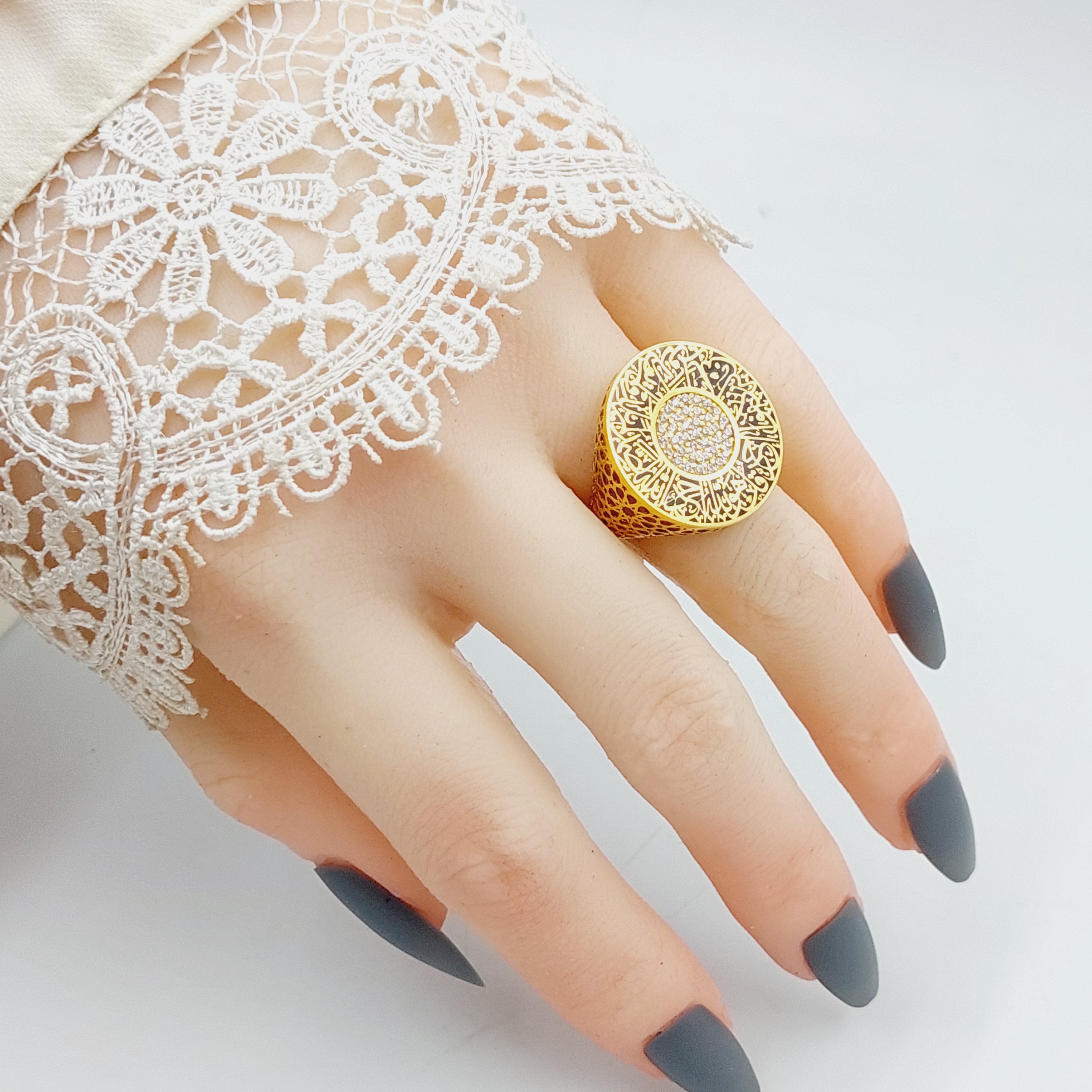 Exquisite Enameled & Zircon Studded Islamic Ring for Men - Elegant Religious Jewelry for Muslim Weddings, Eid Gifts & Daily Wear