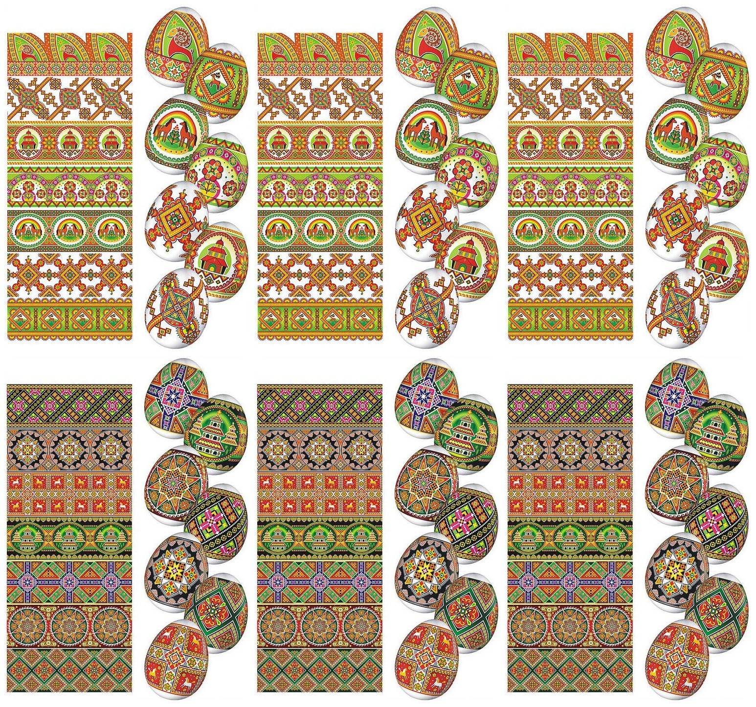 Pysanky Egg Wraps for 42 Chicken Eggs - 6 Sleeves with 42 Unique Ukrainian Easter Egg Designs - Heat Shrink #4 Size - Perfect for Easter Decorations, DIY Crafts & Holiday Gift Wrapping