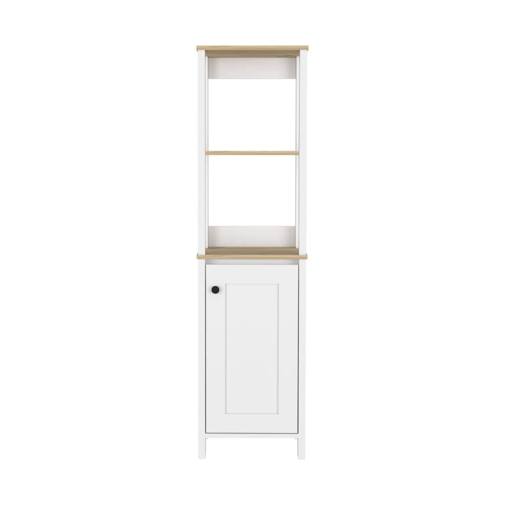 Tuhome St. Clair Linen Cabinet with 2 Interior Shelves & 2 Open Shelves - Light Oak/White Finish - Perfect for Bathroom, Bedroom or Hallway Storage Organization