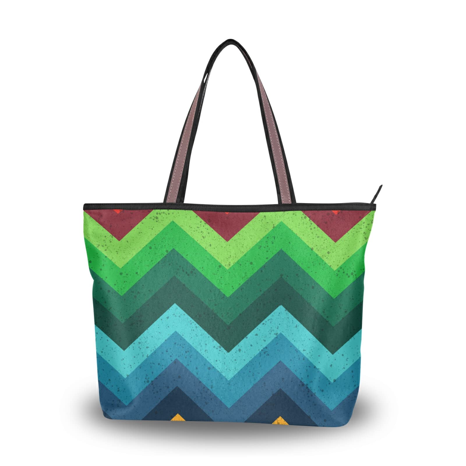 Retro Geometric Tote Bag for Women - Large Zipper Purse for Grocery & Daily Use