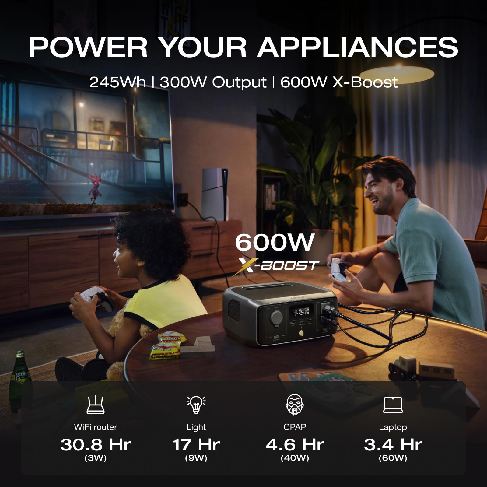 EF ECOFLOW RIVER 3 Portable Power Station with 45W Solar Panel | 245Wh LiFePO4 Battery | 300W (600W Surge) AC Output | <20ms UPS | 1Hr Fast Charging | Solar Generator for Camping, RV Trips, Emergency Backup & Outdoor Adventures