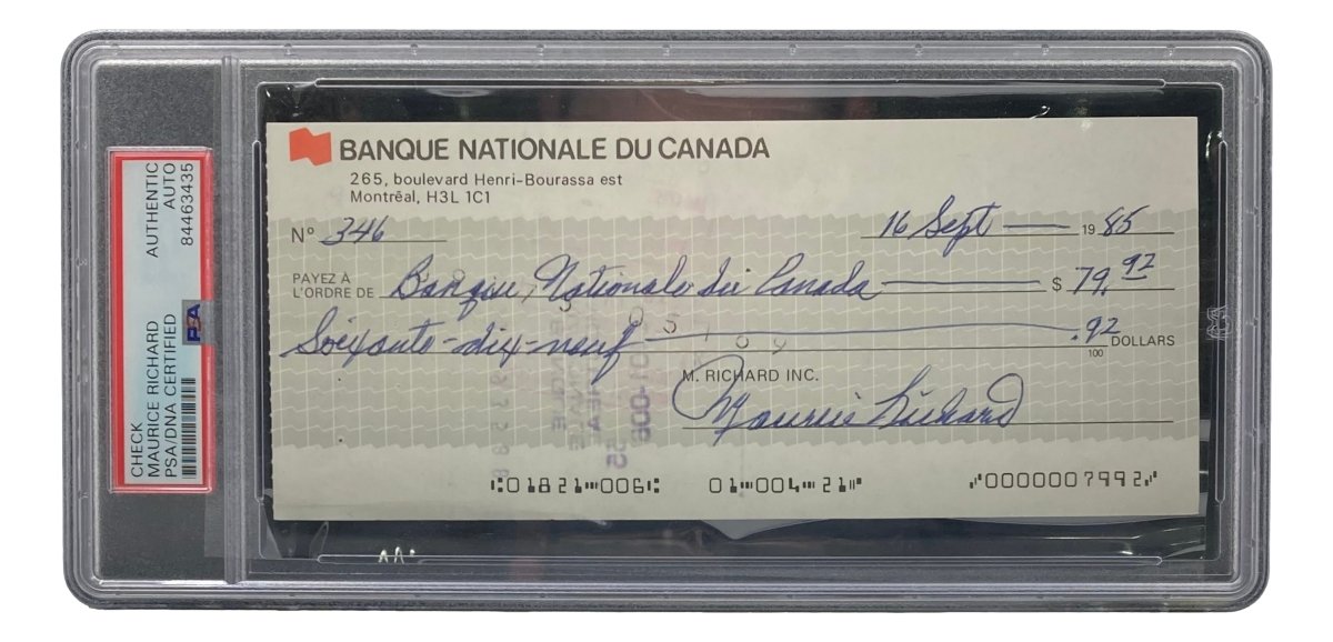 Authentic Maurice Richard Signed Montreal Canadiens Bank Check #346 - PSA/DNA Certified Hockey Memorabilia for Collectors & Sports Fans - Perfect for Framing, Man Cave Decor, or Gift for Hockey Enthusiasts