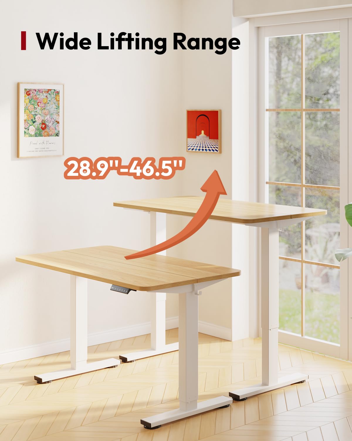 SANODESK Electric Standing Desk 40x24 Inches - Height Adjustable Sit Stand Desk for Home Office with Splice Board, White Frame & Maple Top - Ergonomic Workspace Solution for Productivity & Comfort