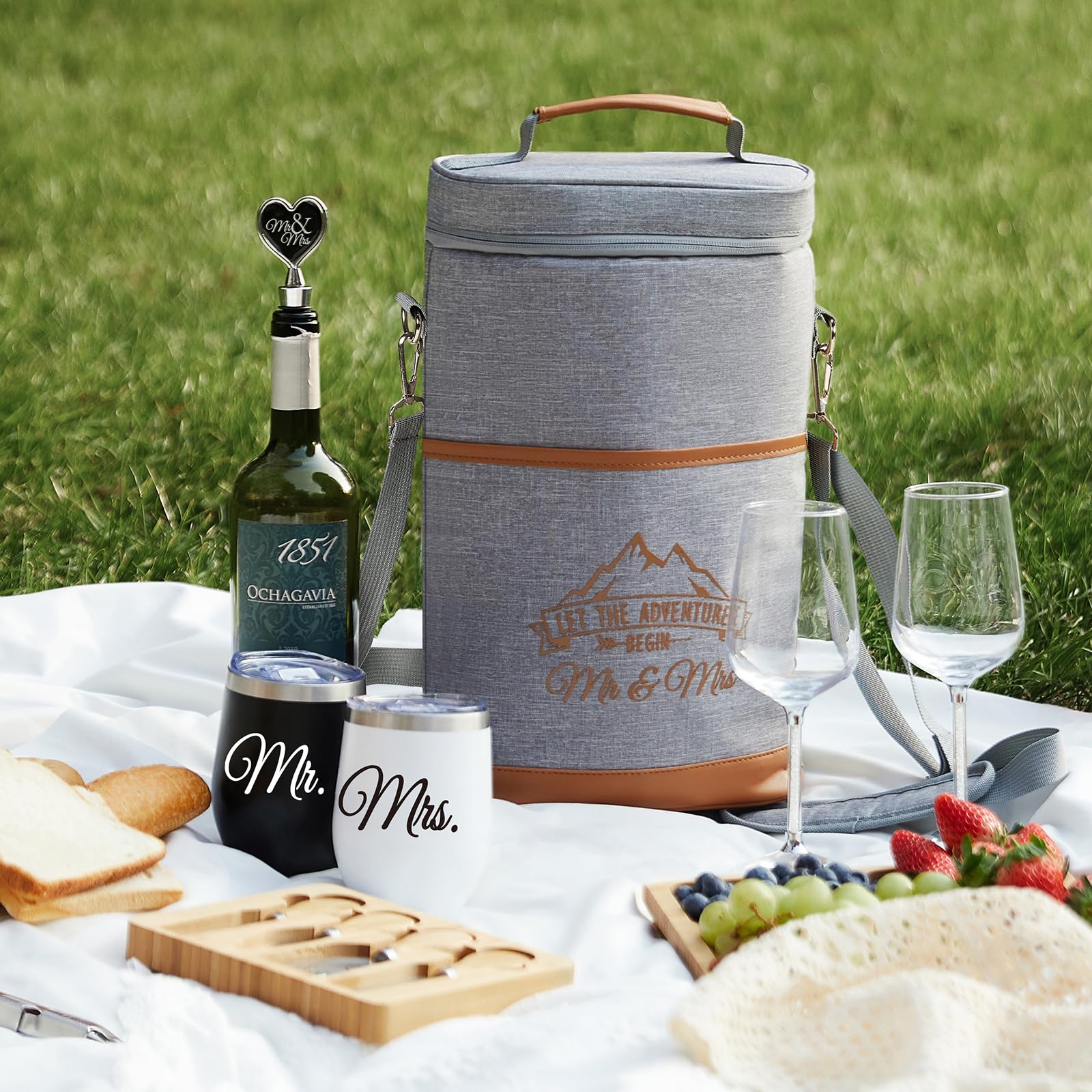 Insulated Wine Cooler Bag with Tumblers - AW BRIDAL Wedding Gift Set for Couples, Bridal Shower, Engagement & Anniversary - Perfect for Picnics, Beach Trips & Outdoor Parties