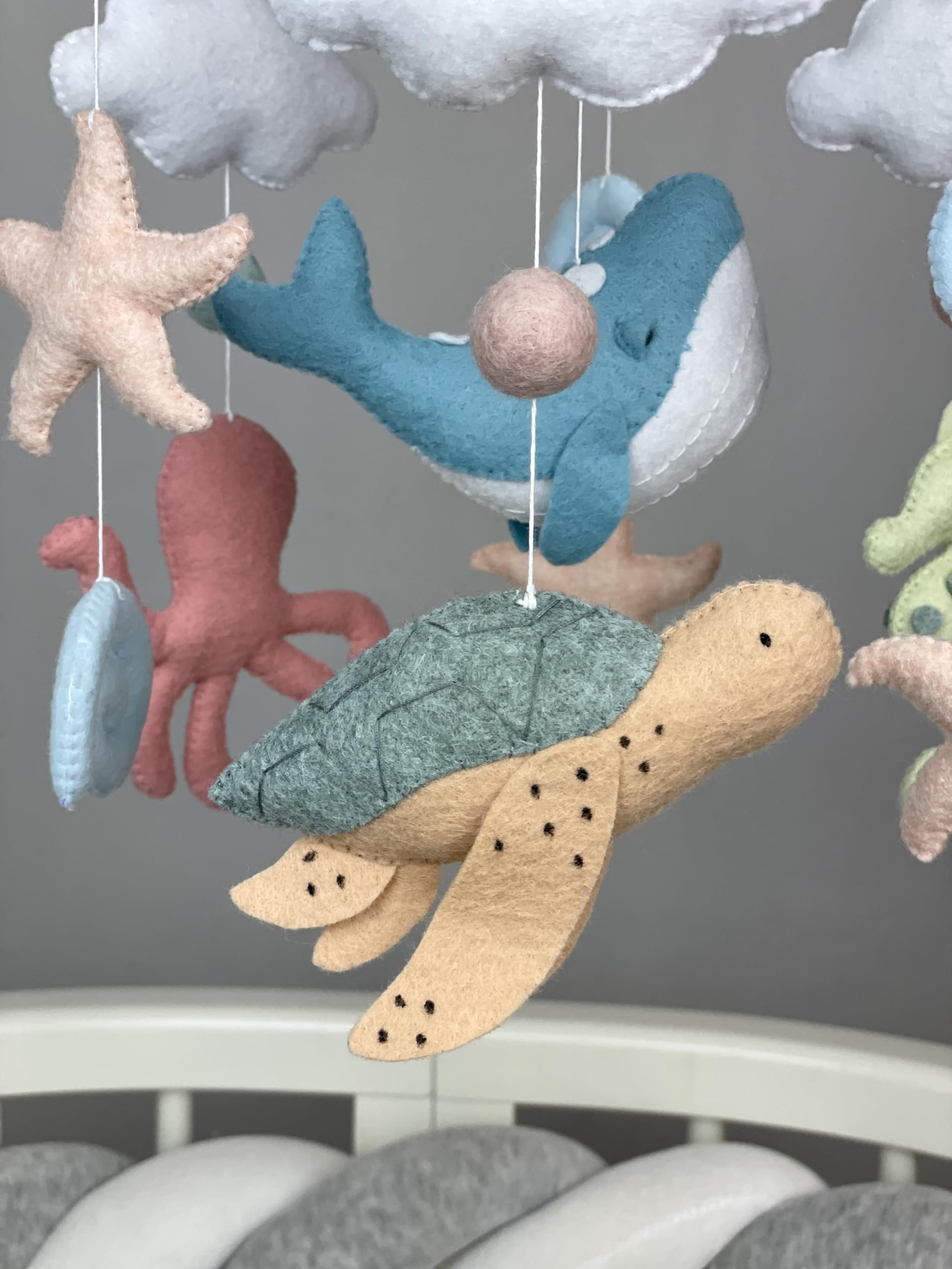 Ocean Crib Mobile for Baby Girls - Nautical Nursery Mobile with Felt Sea Animals - Under the Sea Theme Baby Shower Gift - Perfect for Coastal Nursery Decor & Newborn Gifts