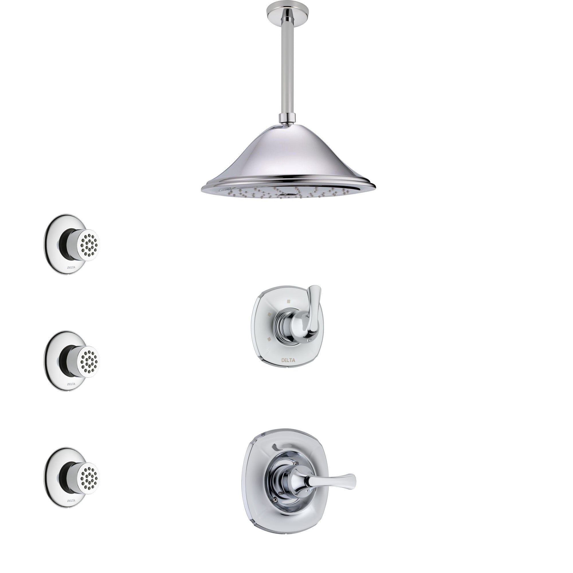 Delta Addison Chrome Finish Shower System - 3-Function Diverter, Ceiling Mount Showerhead & 3 Body Sprays (Model SS14923) for Luxurious Spa-Like Bathroom Experience