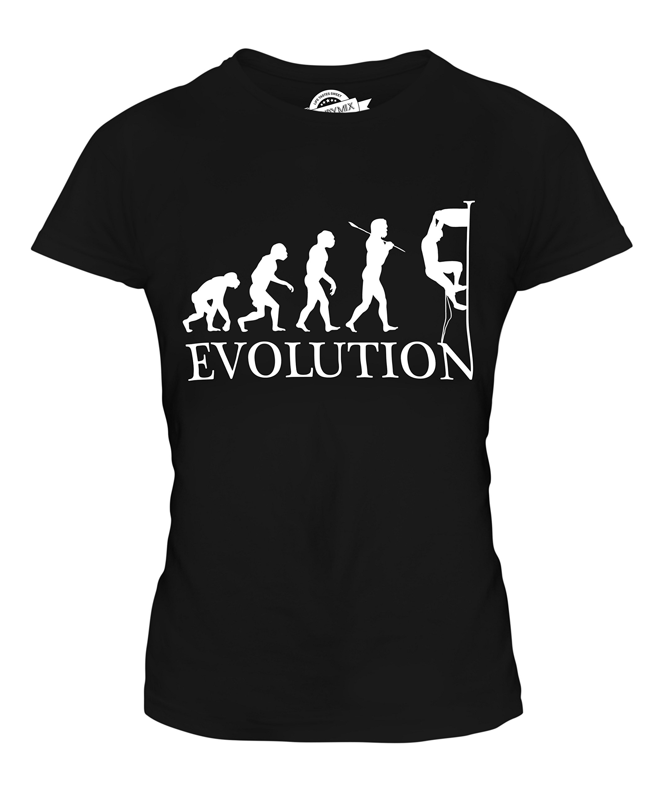 Women's Fitted Rock Climbing Evolution of Man T-Shirt - Athletic & Casual Cotton Top for Gym, Hiking & Outdoor Adventures