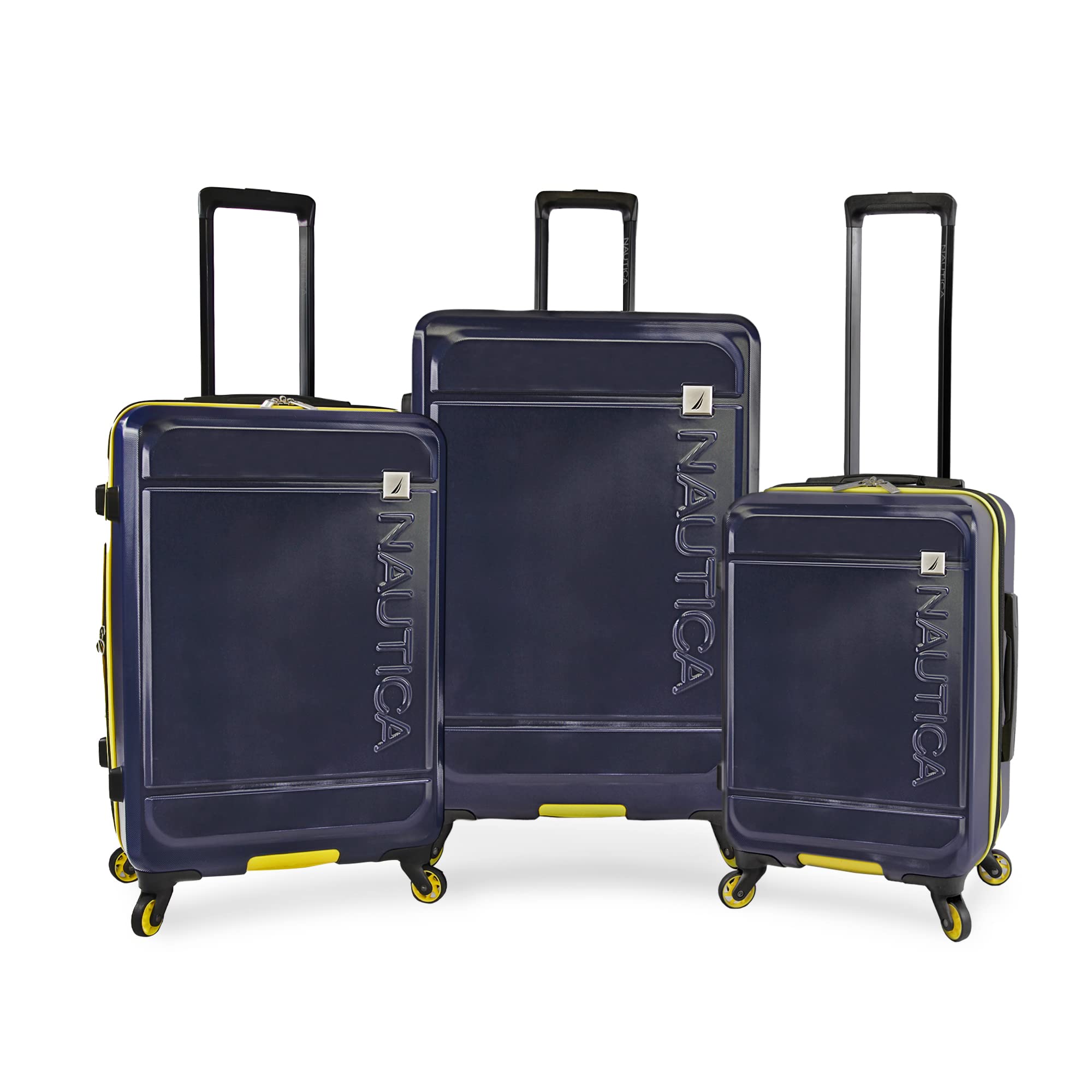 NAUTICA Roadie 3pc Hardside Luggage Set - Navy/Yellow Spinner Suitcase with TSA Lock - Perfect for Travel, Business Trips & Family Vacations