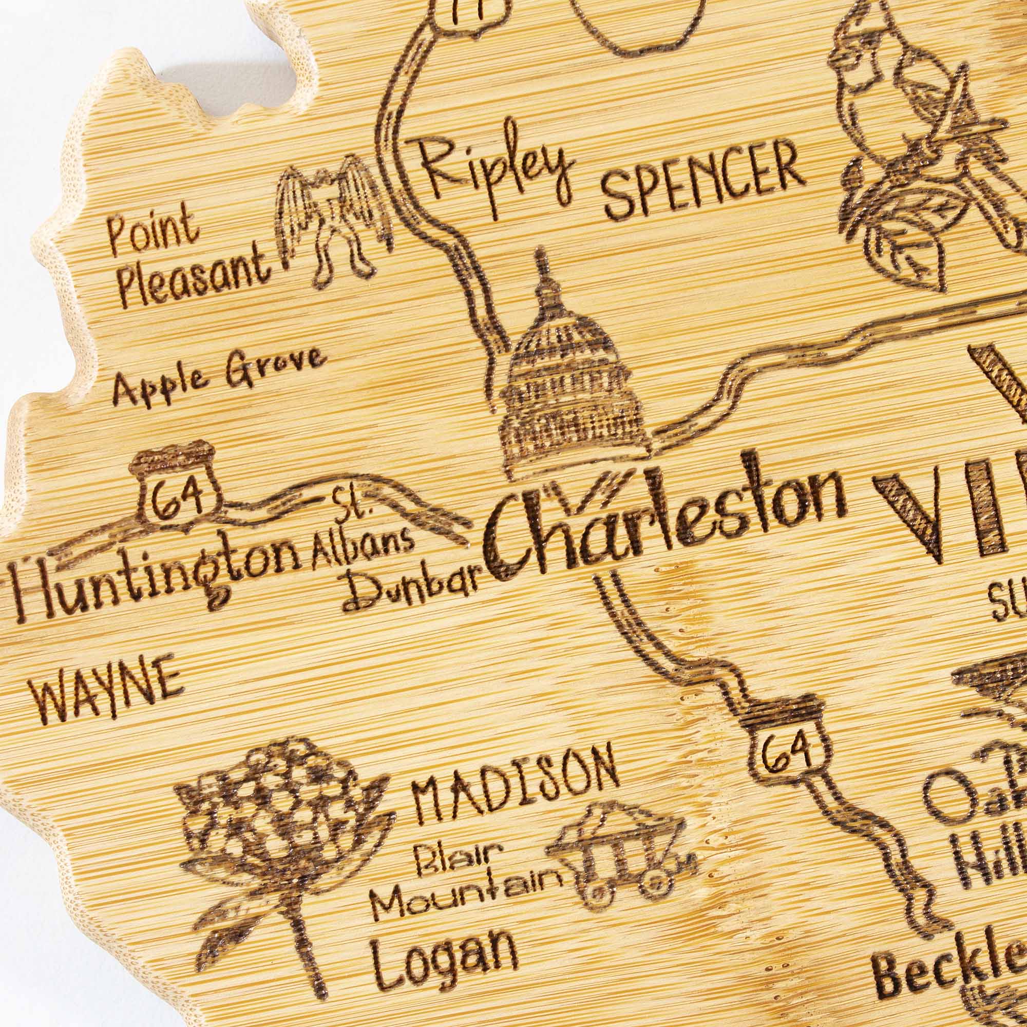 Premium West Virginia Themed Wooden Cutting Board - 13.5 x 11.75 Inches - Perfect for Kitchen Prep, Charcuterie Boards & Home Decor