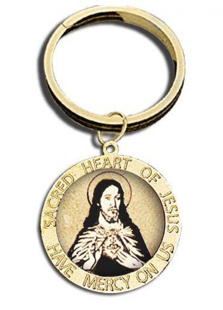 Religious Engravable Keychain - Sacred Heart of Jesus in Sterling Silver | Personalized Christian Gift for Baptism, First Communion & Confirmation | PicturesOnGold.com