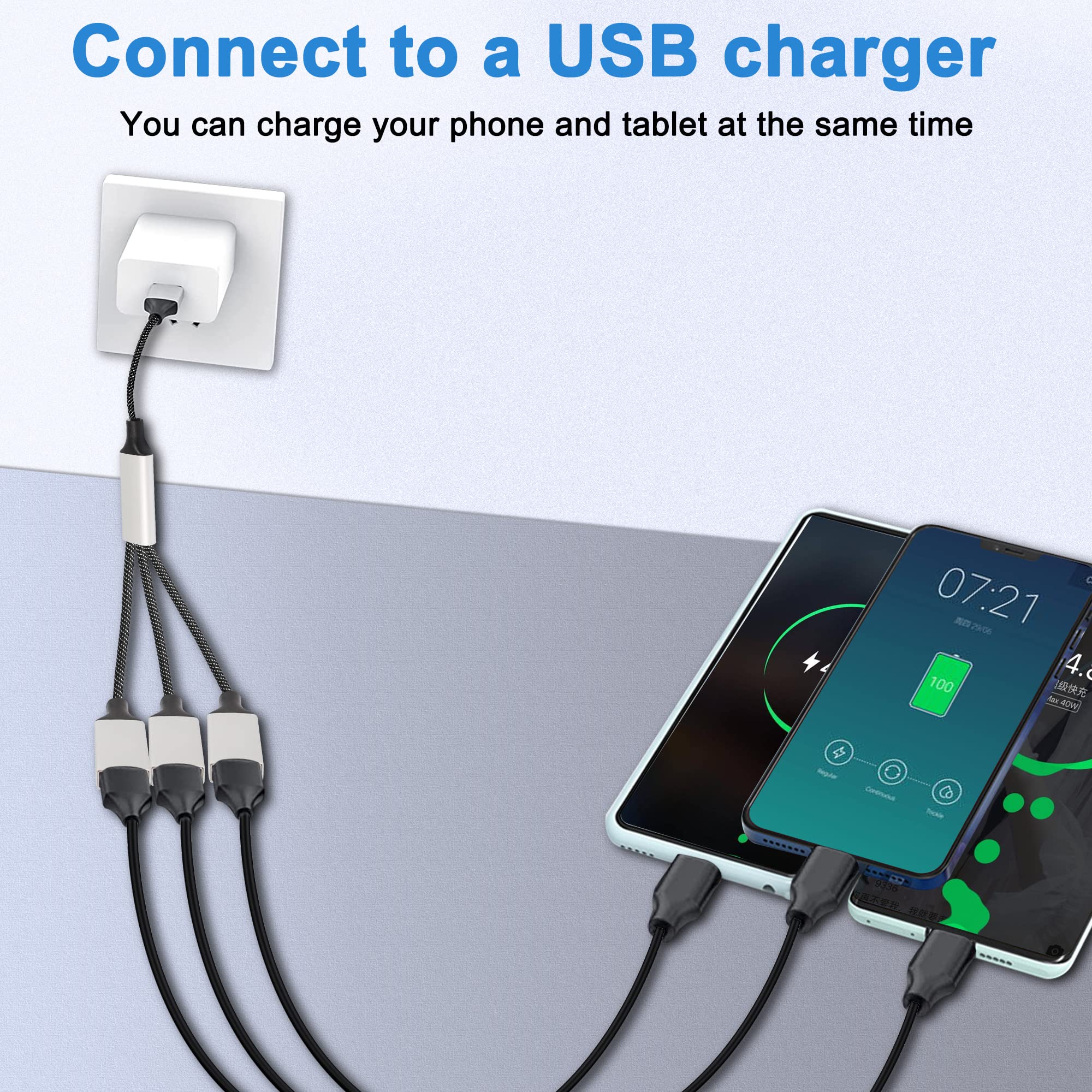 MEIRIYFA 3-in-1 USB 2.0 Splitter Cable - USB A Male to 3 Female Port Extender Hub for Fast Charging & Data Transfer - Compatible with Smartphones, PC, Laptop, Car - 50cm/1.6ft OTG Adapter - Perfect for Home, Office & Travel Charging Needs