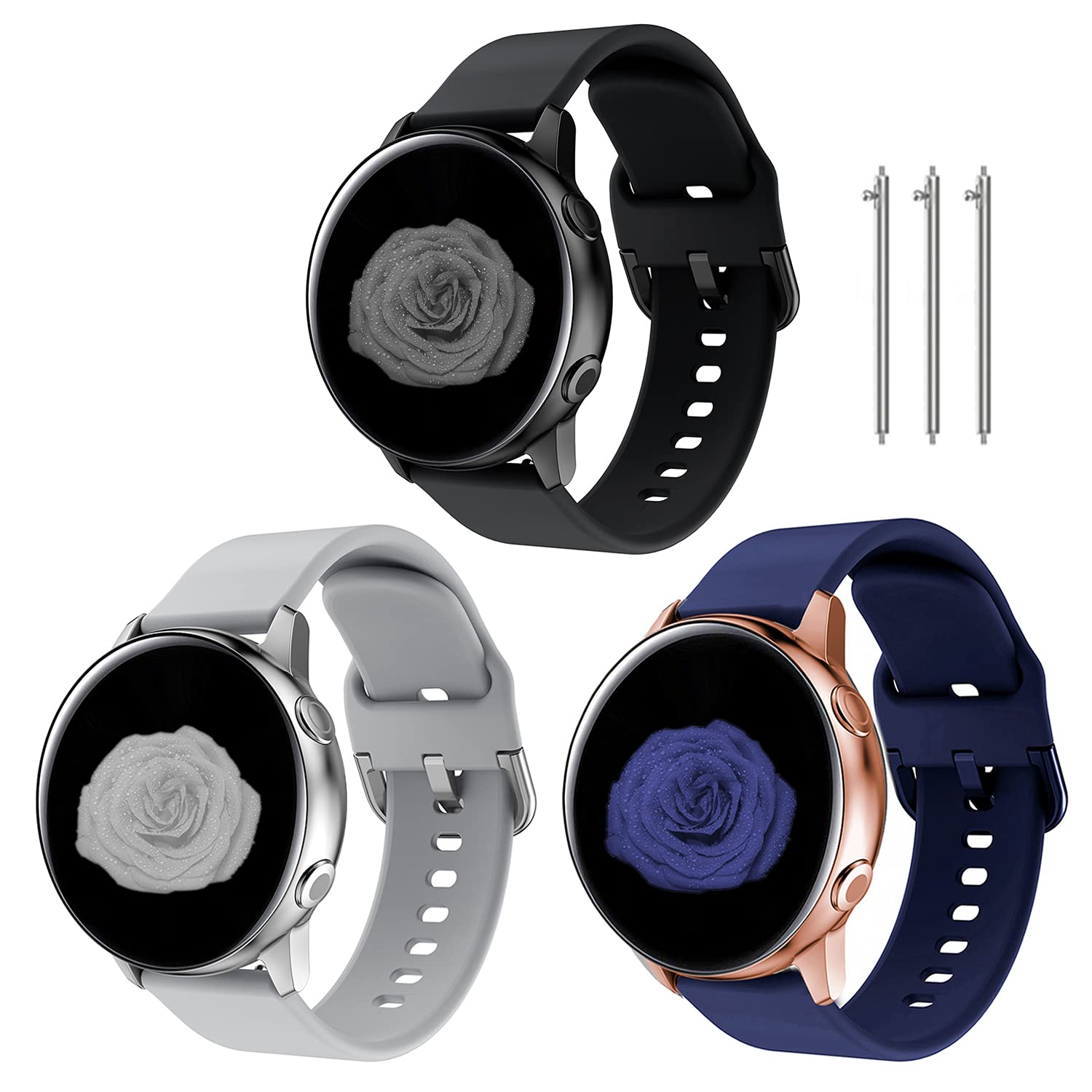 TOOLAIK 20mm Silicone Sport Watch Band - Compatible with Samsung Galaxy Watch 4 (40mm/44mm), Galaxy Watch Active 2 (40mm/44mm), Galaxy Watch 3 (41mm) - Durable & Comfortable Replacement Strap for Workouts, Running & Daily Wear