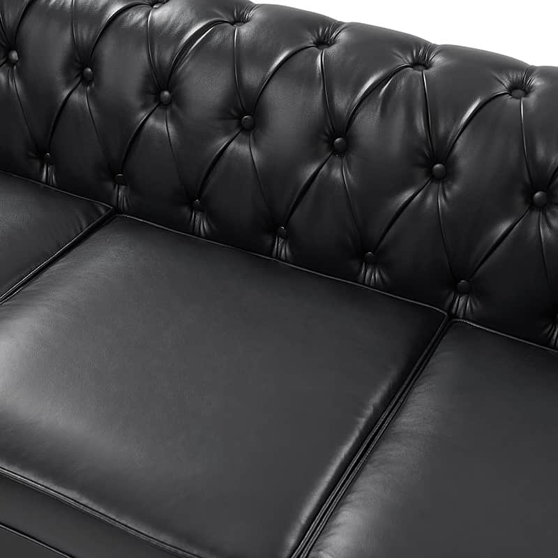Premium Olga PU Leather Classic Rolled Arms Sofa - Modern Living Room Furniture with 2 Decorative Throw Pillows | Perfect for Small Spaces, Apartments & Cozy Home Decor