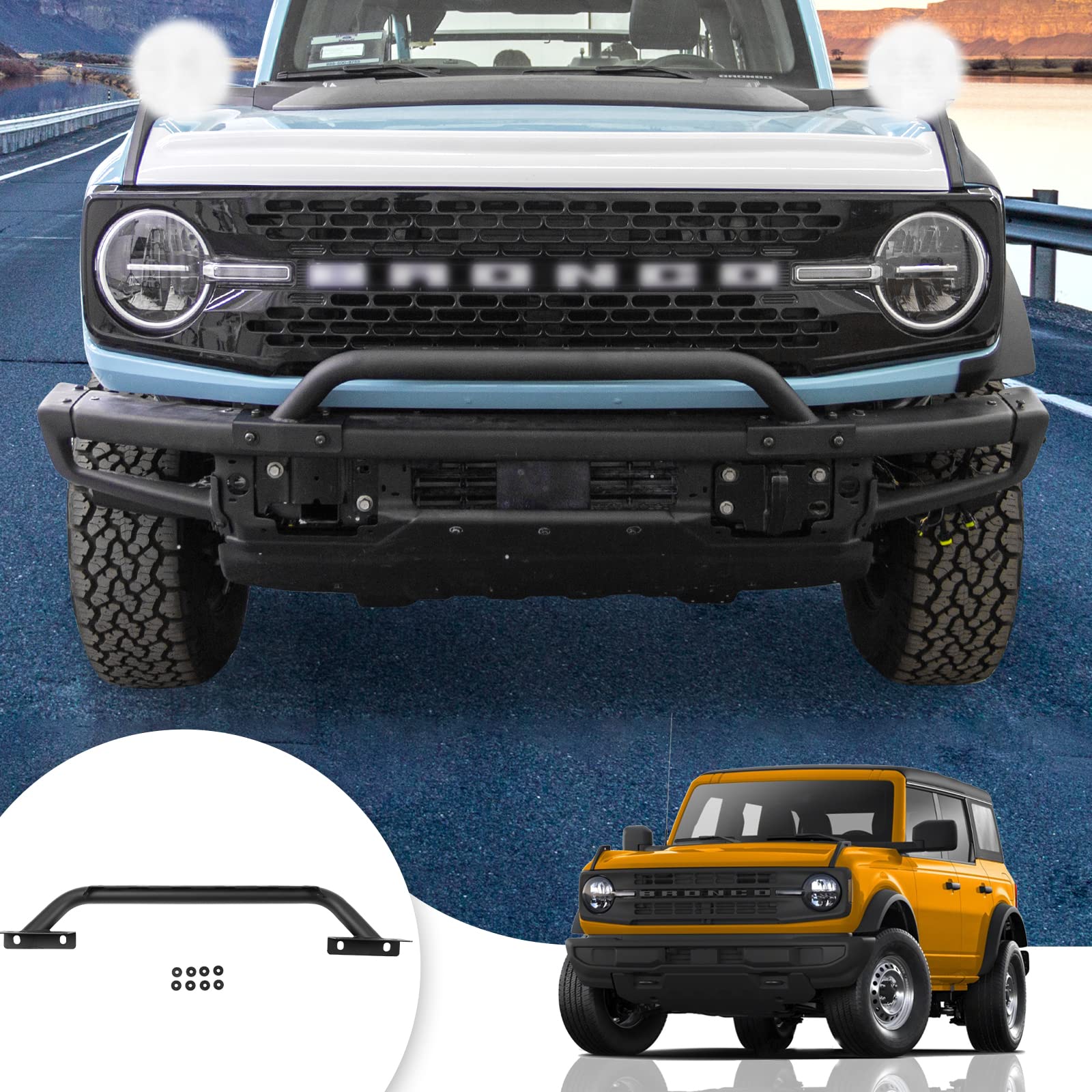 Heavy Duty Bull Bar for 2021-2024 Ford Bronco | Front Bumper Guard with Steel Construction | Bolt-On Installation | Compatible with 2-Door & 4-Door Models | Off-Road Protection & Style Upgrade | Perfect for Trail Riding & Urban Driving