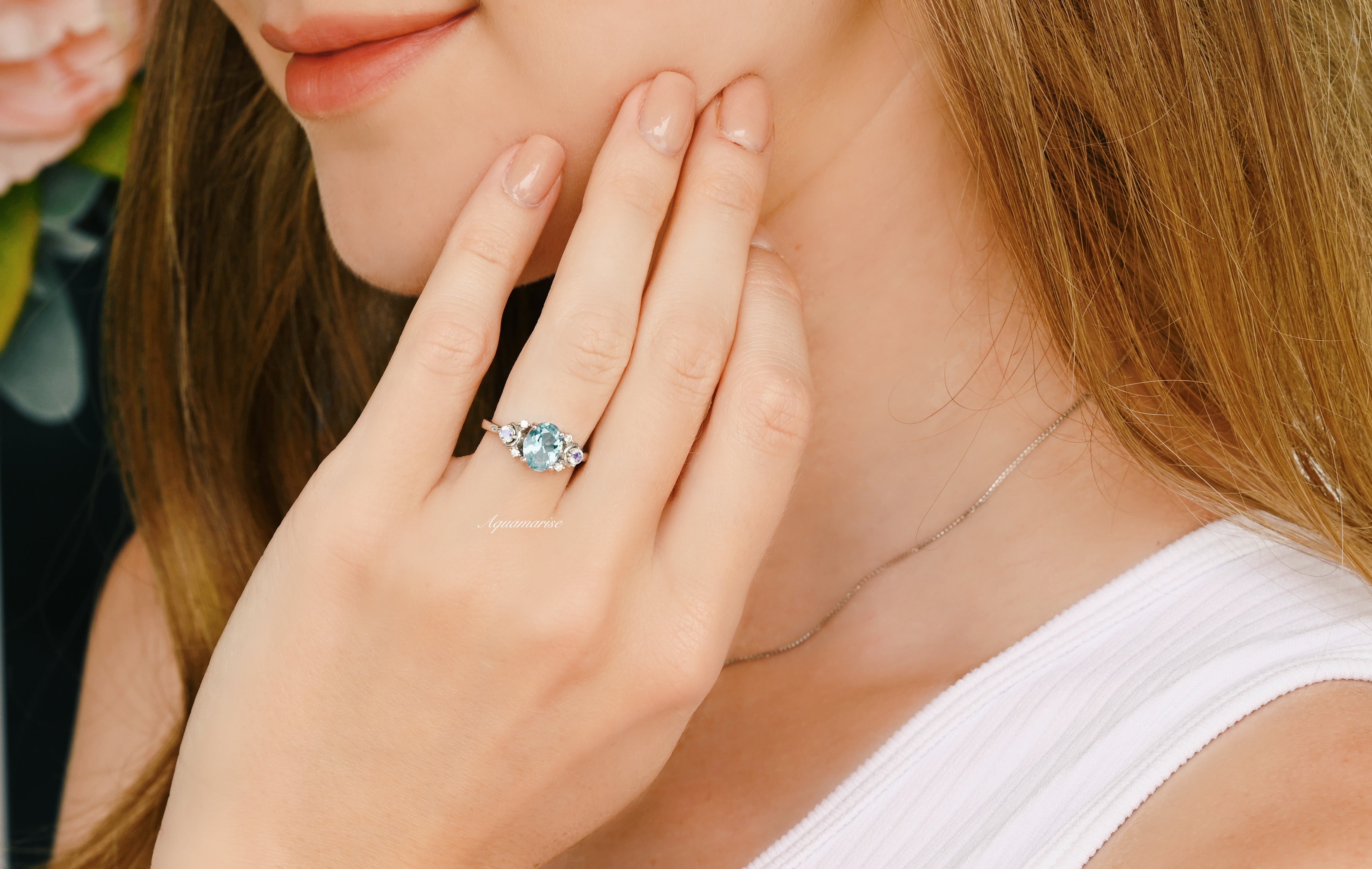 925 Sterling Silver Aquamarine & Moonstone Ring – Elegant Birthstone Jewelry for Women, Perfect for Gifts, Weddings & Everyday Wear