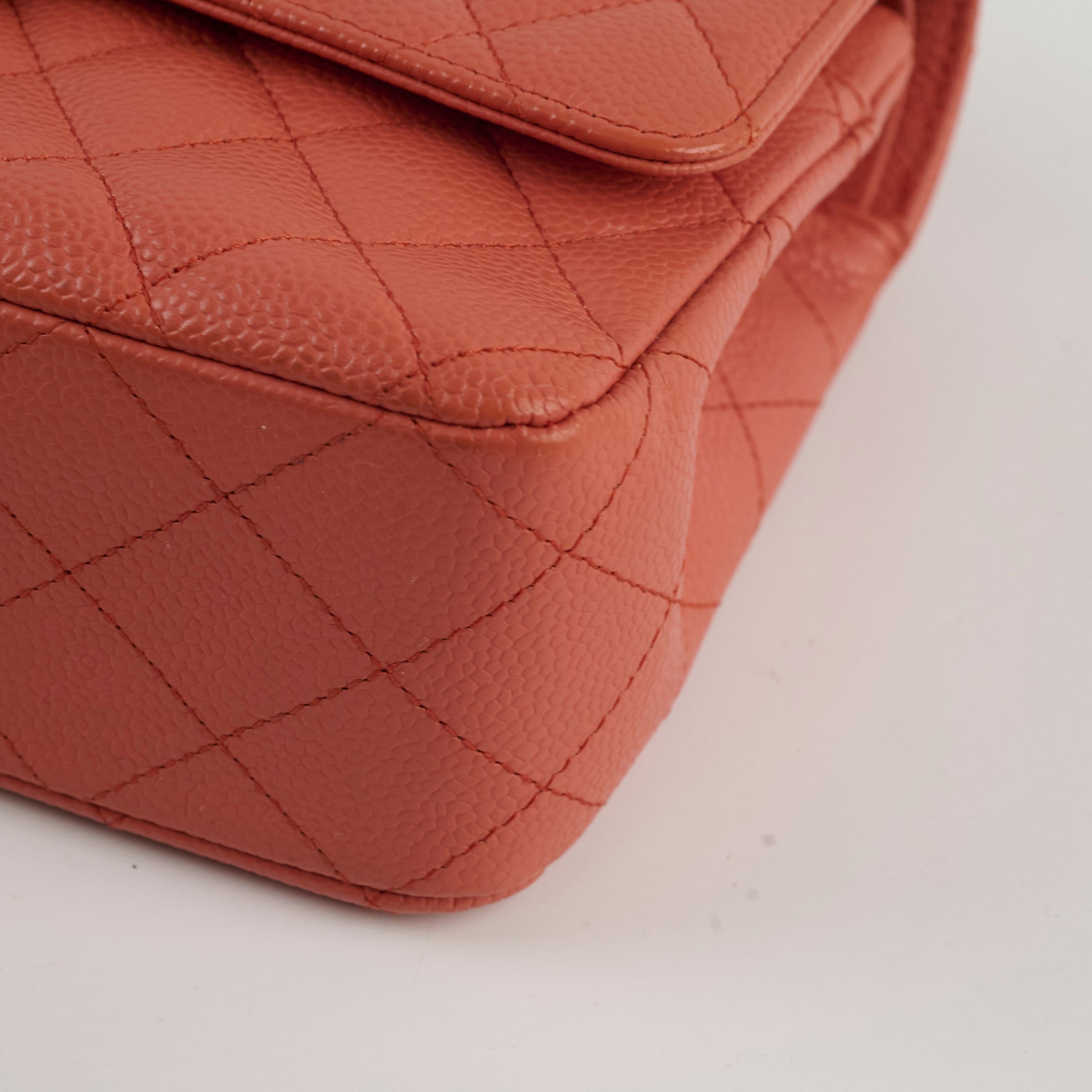 Chanel Medium/Large 24k Gold Plated Caviar Classic Flap Bag in Salmon Pink - Luxury Handbag for Women, Perfect for Parties, Weddings & Special Occasions