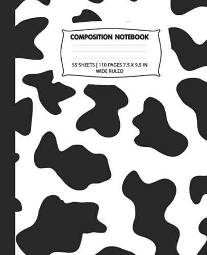 Cow Print Composition Notebook - Black & White Pink Pattern, Wide Ruled Paper, 7.5