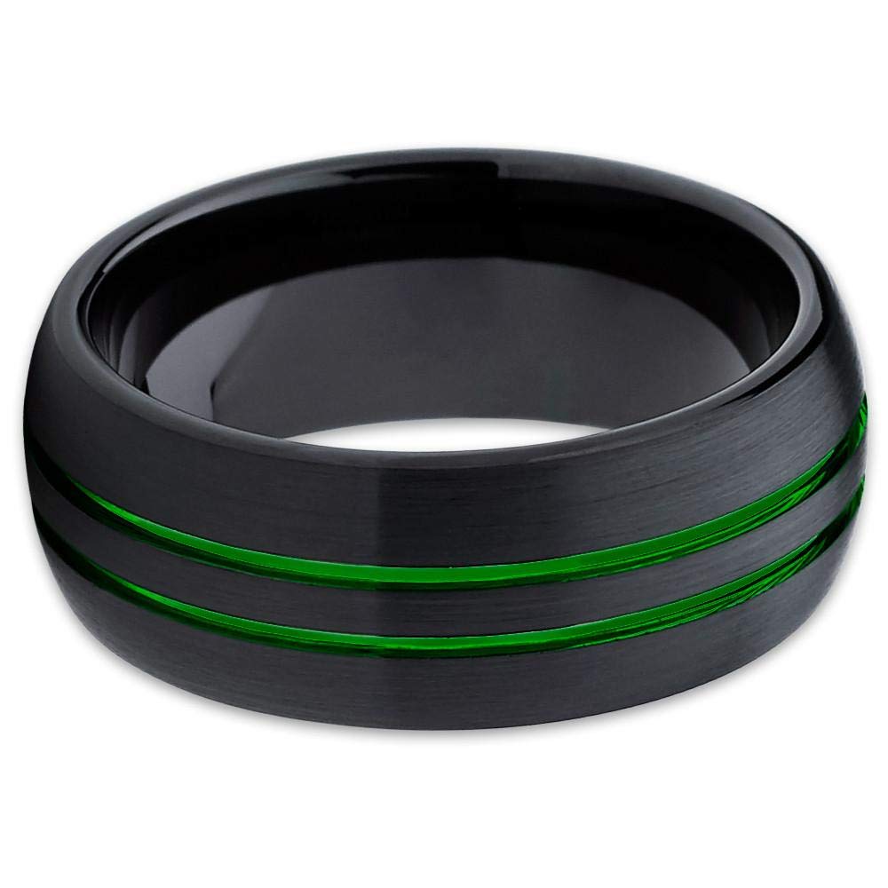 8mm Green Tungsten Wedding Band Ring for Men - Durable Black Tungsten Carbide Engagement & Anniversary Ring - Comfort Fit Design for Everyday Wear & Special Occasions