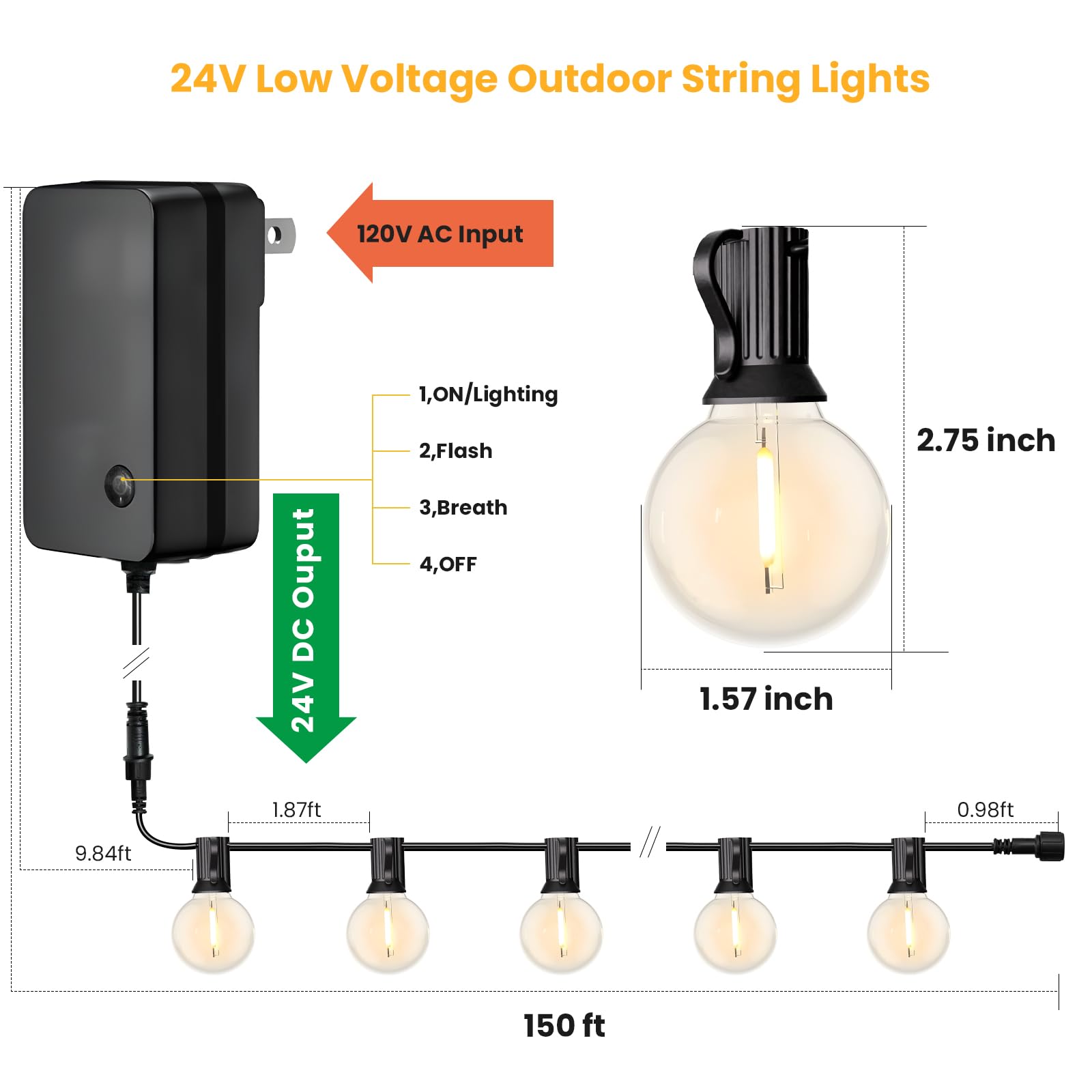Yuusei 150Ft Waterproof Outdoor String Lights with Remote - Dimmable LED Patio Lights for Porch, Balcony, Bistro & Cafe Decor