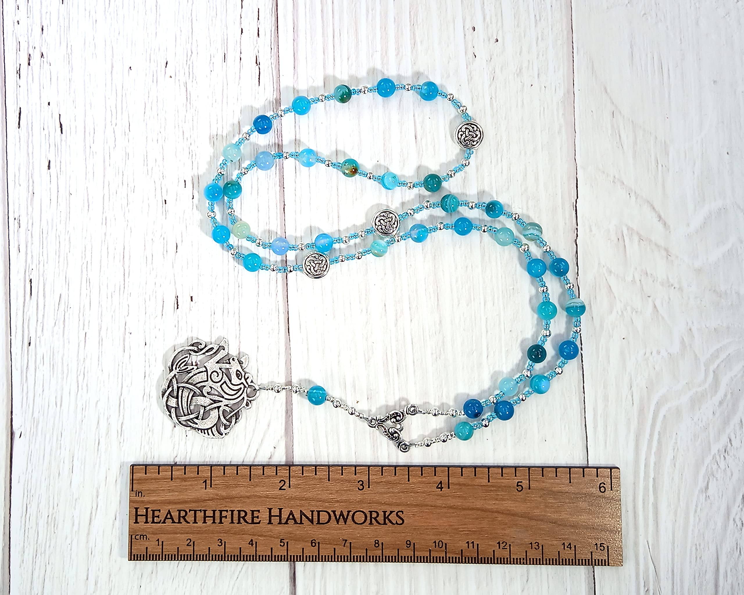 Manannan mac Lir Prayer Bead Necklace - Blue Agate Celtic Jewelry | Irish Sea God Necklace for Spiritual Protection & Meditation | Perfect for Pagan Rituals & Celtic Traditions