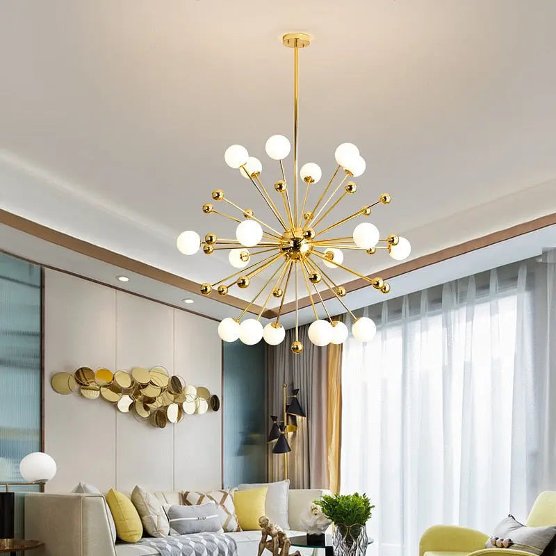 Serenity Gold Brass Sputnik Chandelier - Modern Mid-Century Lighting Fixture for Dining Room, Living Room & Bedroom Decor