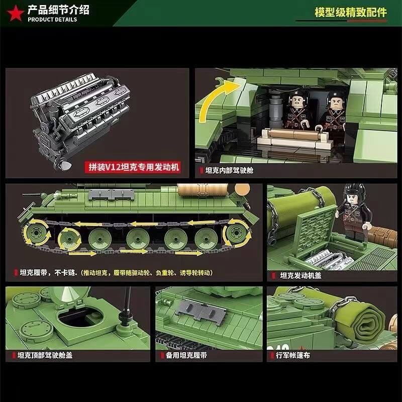 QUANGUAN Military WW2 100063 T34 Medium Tank Model - 1/35 Scale Historical Collectible for Display & Wargaming Scenes