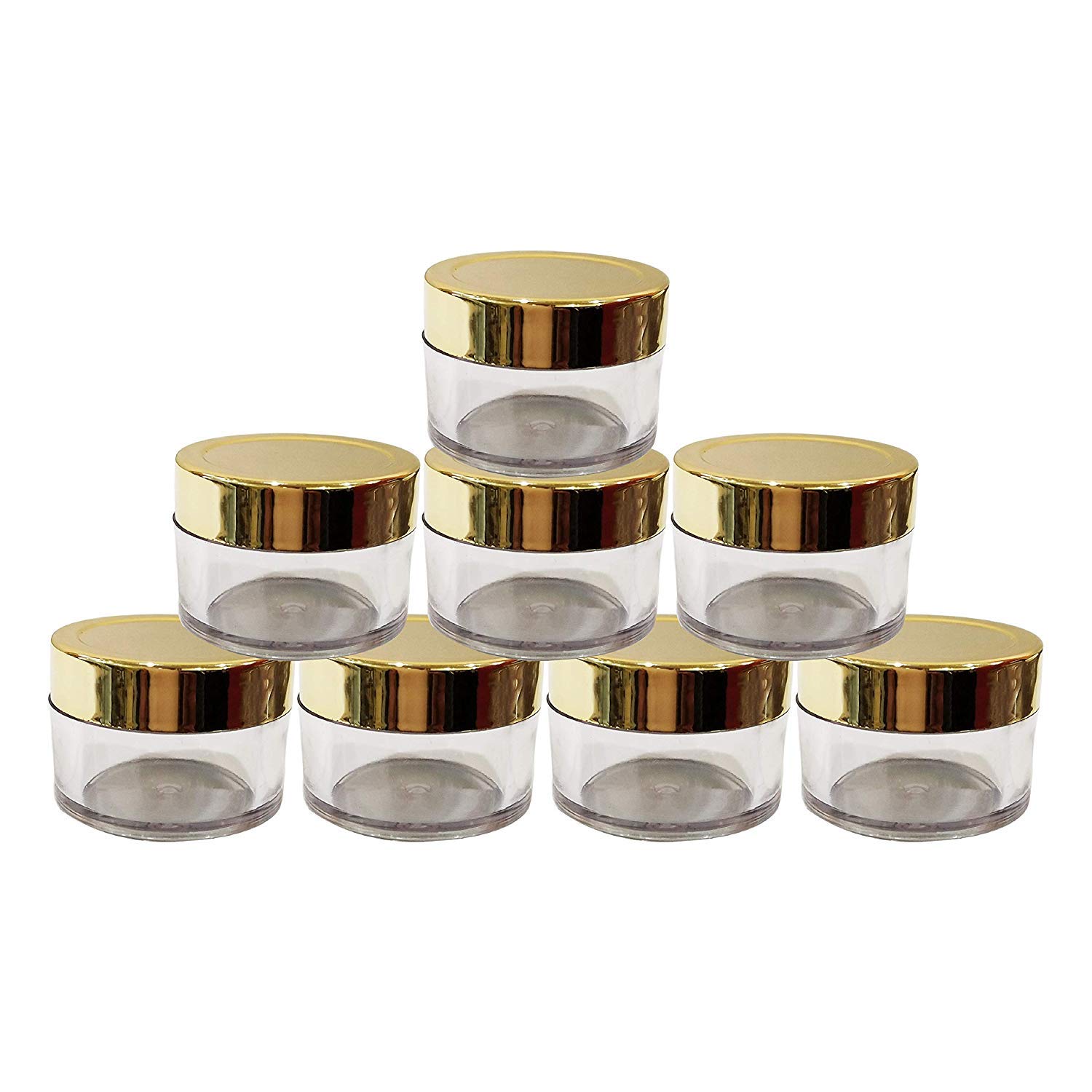 Dinemart 8-Piece 15GMS Clear Sanjar Cosmetic Jars with Golden Lids & White Stoppers - Empty Containers for Lip Balm, DIY Skincare, Body Butter & Creams - Perfect for Home Beauty Products, Travel Size Storage & Gift Packaging