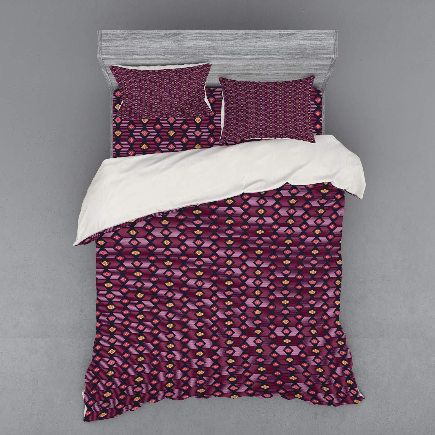 Ambesonne Ethnic Queen Size 4-Piece Bedding Set - Traditional Mexican Culture Folk Art Print Duvet Cover with Shams & Fitted Sheet, Multicolor - Perfect for Bohemian Bedroom Decor & Cultural Home Styling