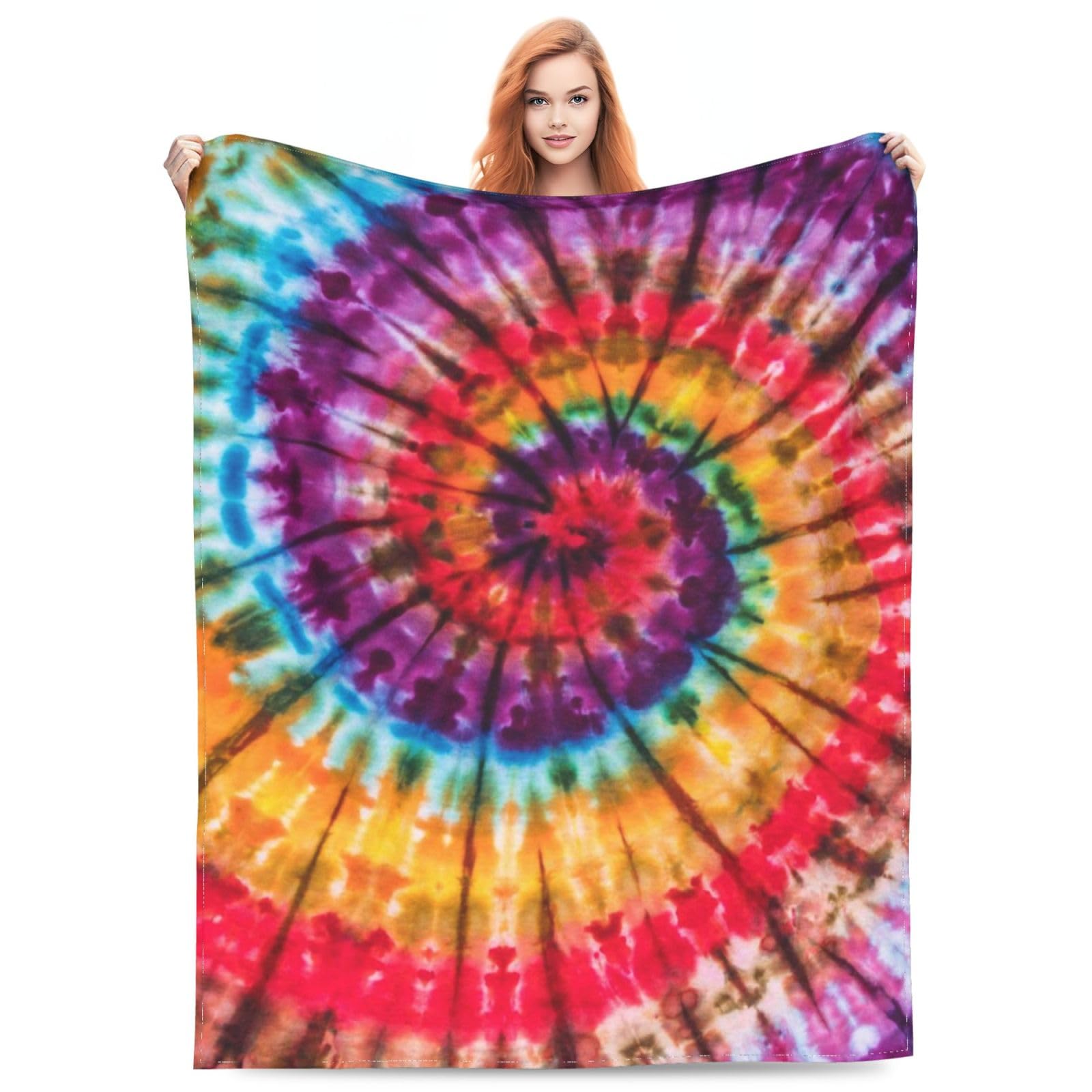 Tie Dye Rainbow Fleece Blanket - Soft Lightweight Flannel Throw Blanket 60